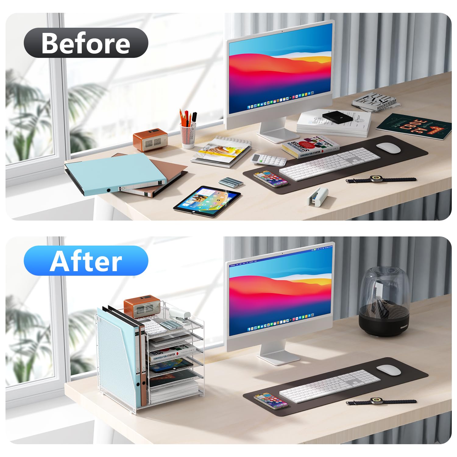Gianotter 6-Tier Desk Organizer with Magazine Rack - White Office Desk Accessories for Paper, Files & Stationery - Perfect for Home Office, Workspace & School Organization