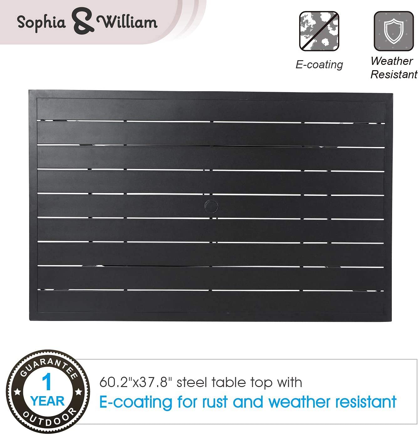 Sophia & William 7-Piece Patio Dining Set - Wicker Outdoor Table & Chairs with Umbrella Hole - 6 High-Back Rattan Chairs & 1 Metal Rectangular Table - Perfect for Backyard, Garden, Poolside & Outdoor Entertaining