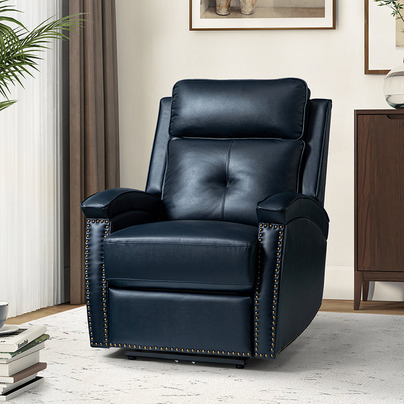 Premium Stefan Genuine Leather Power Recliner with Nailhead Trim - Electric Adjustable Sofa for Living Room, Home Theater & Office - Comfortable Leather Lounge Chair with USB Charging Port