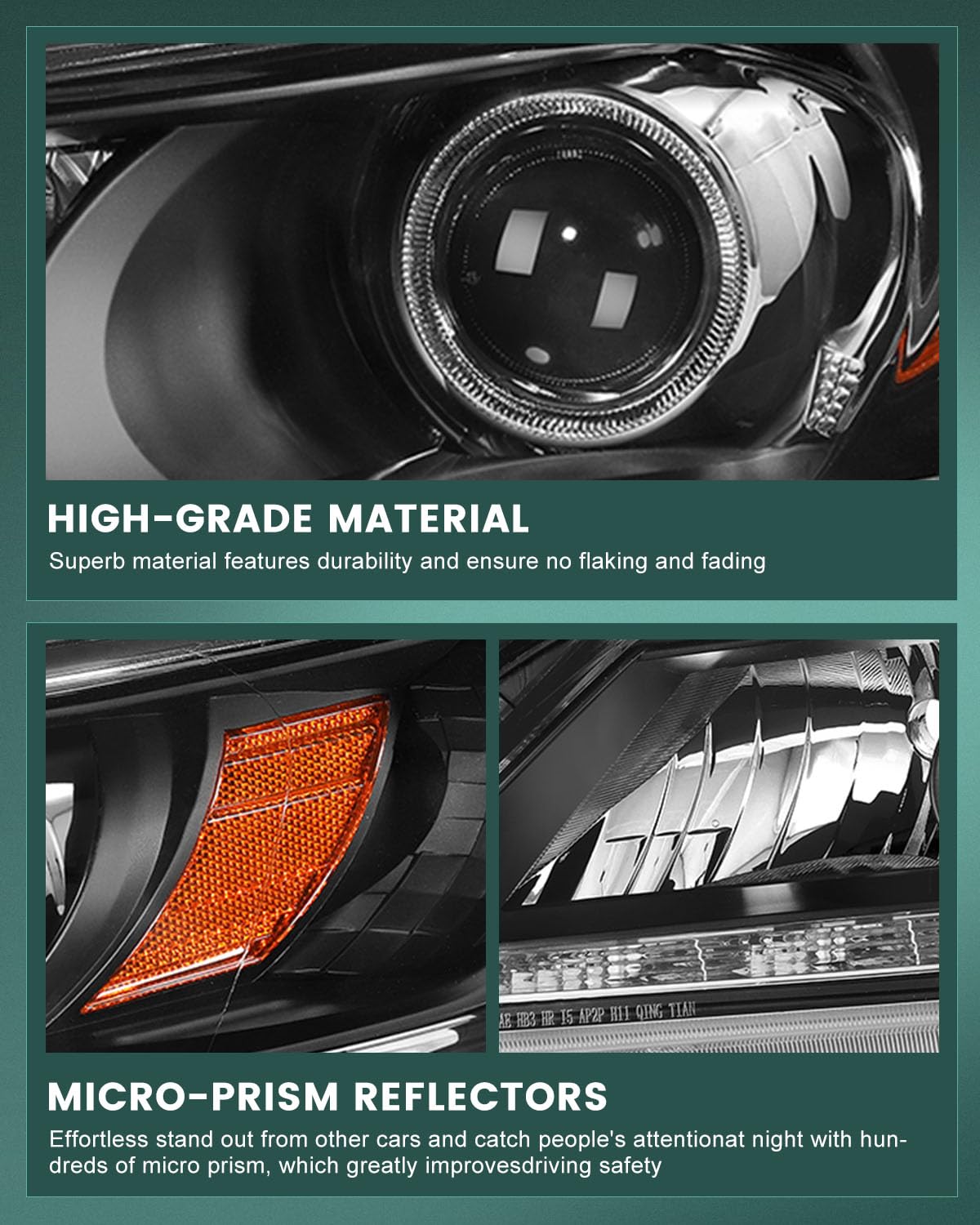 SCITOO Pair of Black Housing Headlight Assemblies with Amber Reflector & Clear Lens - Compatible with Honda Accord 2013-2015, Chevy Models - Replacement for 33150-T2A-A11, 33100-T2A-A11, 33100-T2A-A21 (Bulbs Not Included) - Perfect for Night Driving & Vehicle Upgrades