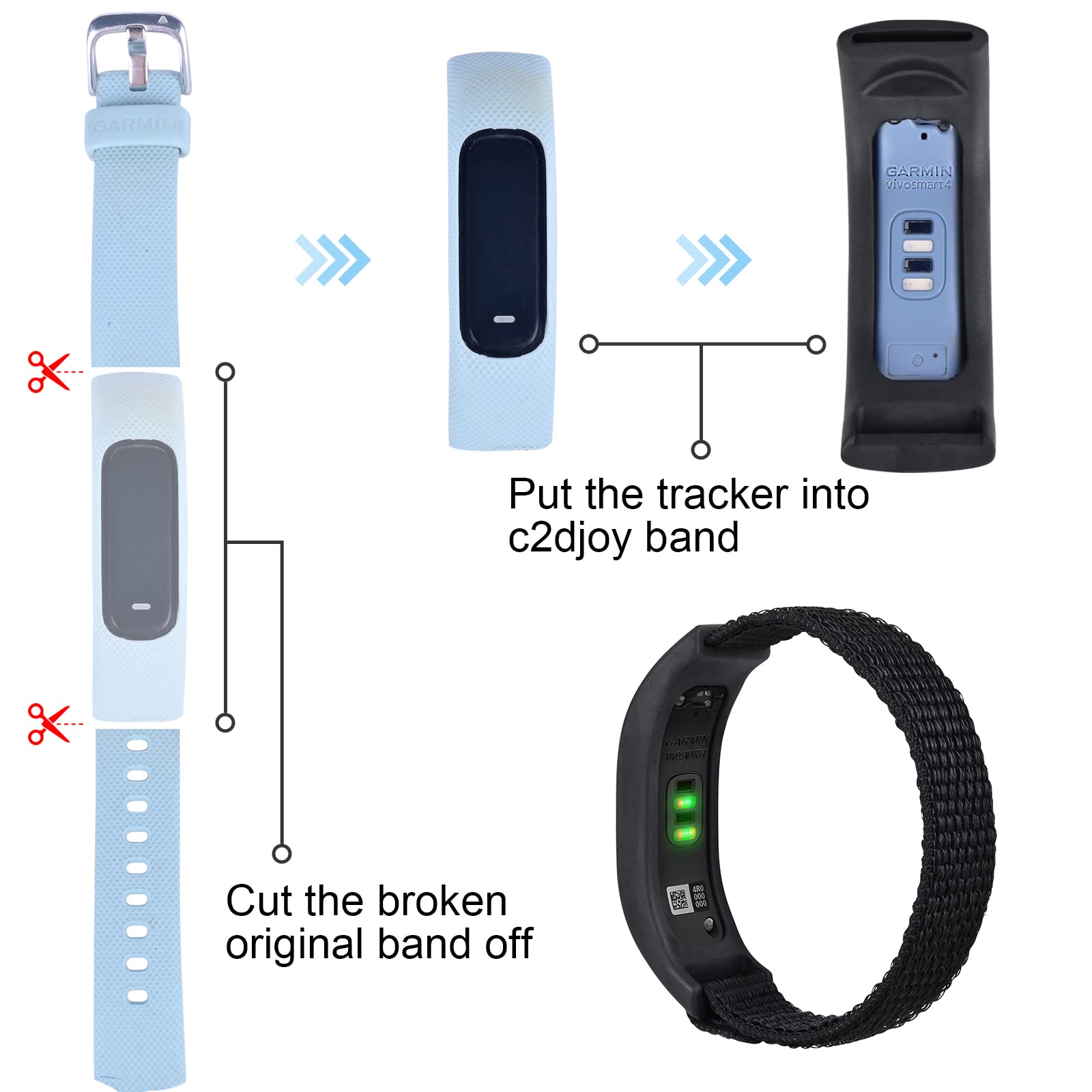 C2D JOY Sport Mesh Nylon Replacement Bands for Garmin Vivosmart 3/4 Fitness Tracker - Breathable Adjustable Wristband with Case - Perfect for Running, Gym Workouts & Daily Activity Tracking