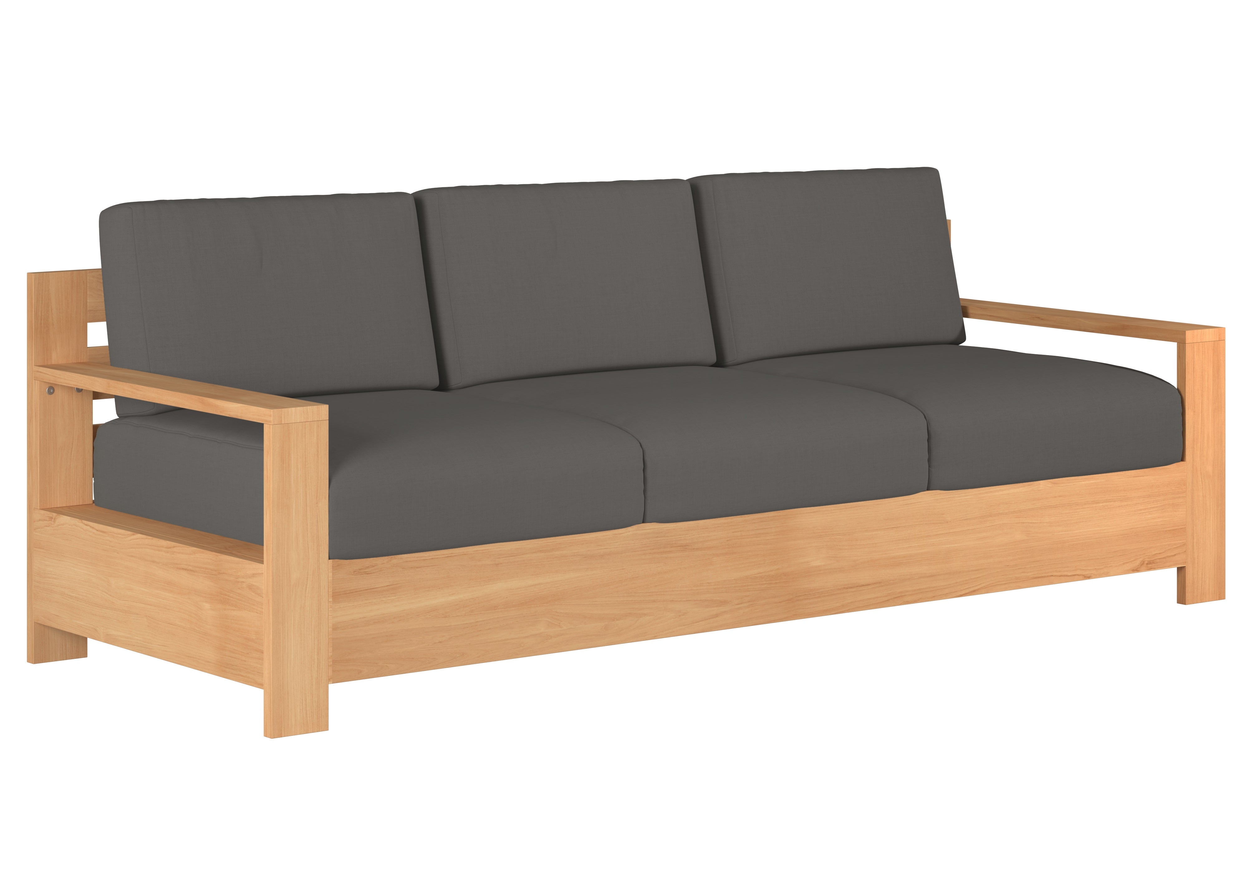 Lothair 3-Person Teak Outdoor Sofa with Sunbrella Charcoal Cushions - Weather-Resistant Patio Furniture for Backyard, Poolside & Garden Relaxation