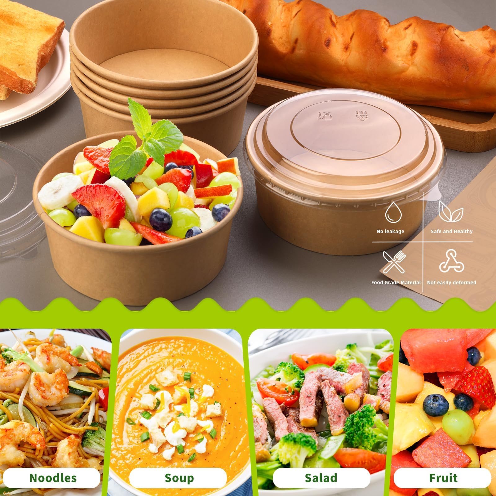 25-Pack 25 oz Disposable Paper Bowls with Lids - Eco-Friendly Food Containers for Salads, Ice Cream, Yogurt, Party Snacks | Perfect for Picnics, BBQs, Catering & Takeout
