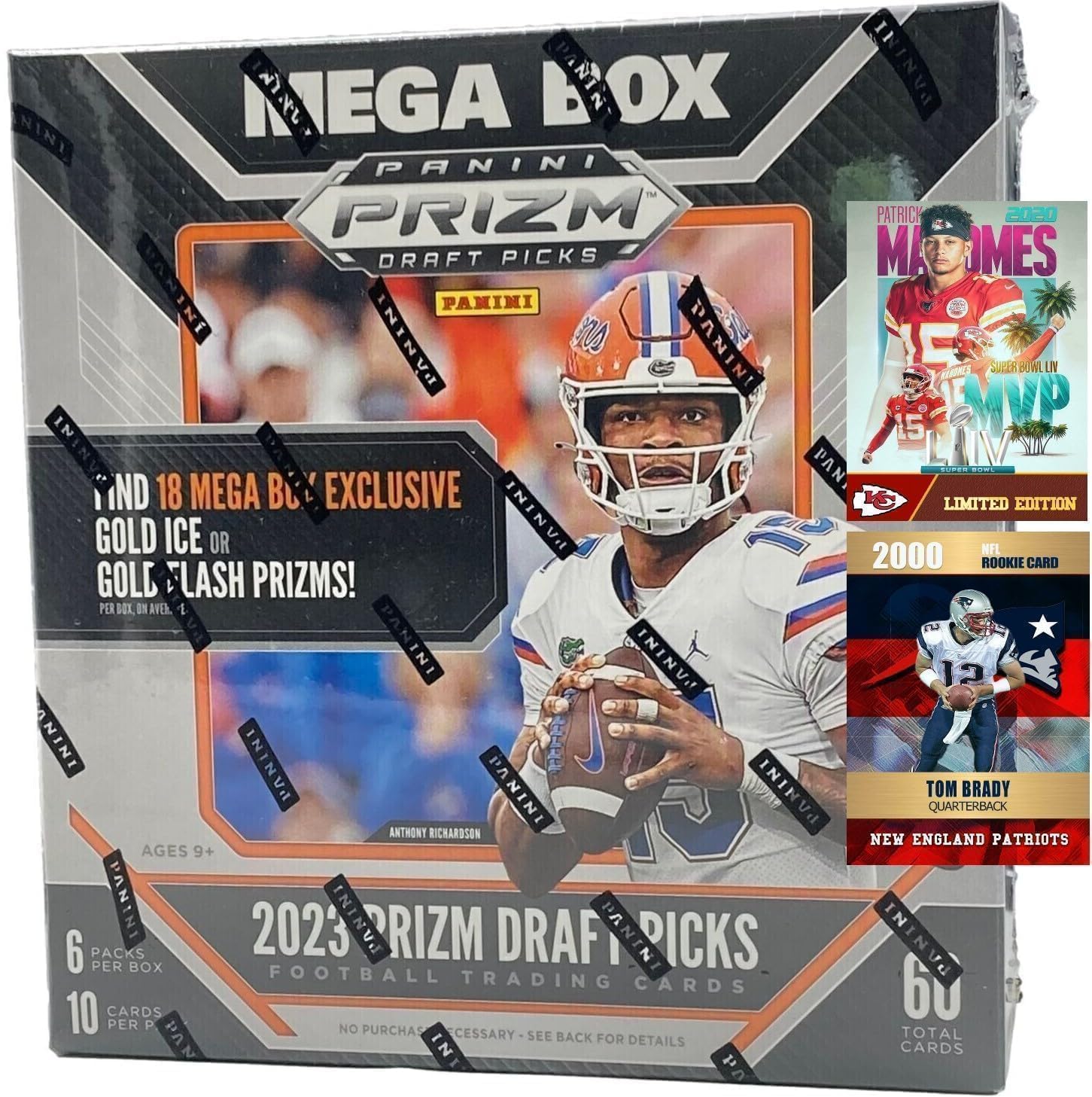 2023 Panini PRIZM Draft Picks Football Card MEGA Box - 60 Cards with 18 Exclusive Gold PRIZMS, Patrick Mahomes & Tom Brady Collector's Edition | Perfect for NFL Fans, Fantasy Football Enthusiasts, and Sports Memorabilia Collectors
