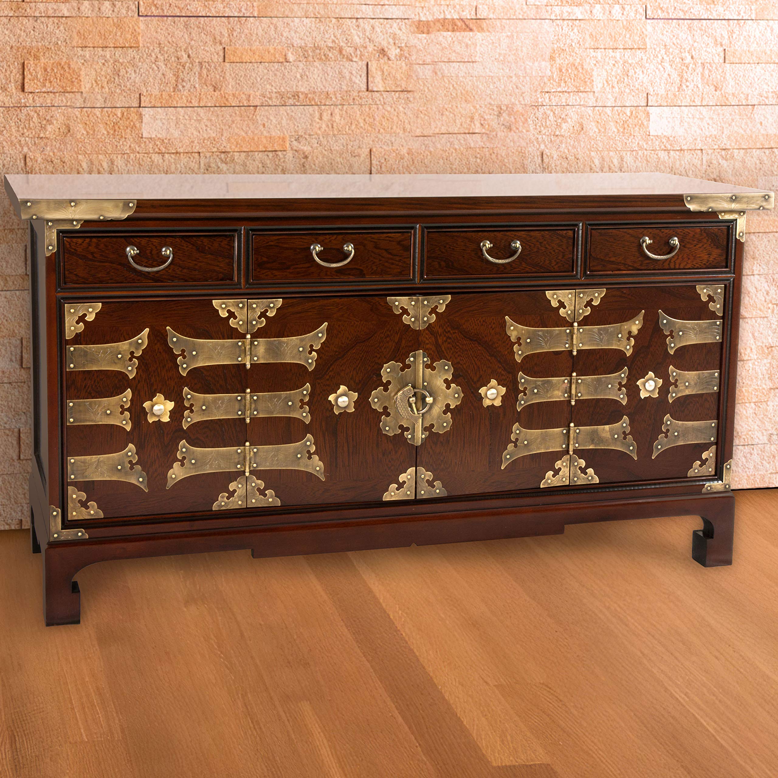 Antique Korean Style Coffee Table - Low Chest Oriental Furniture for Living Room, Bedroom & Home Decor