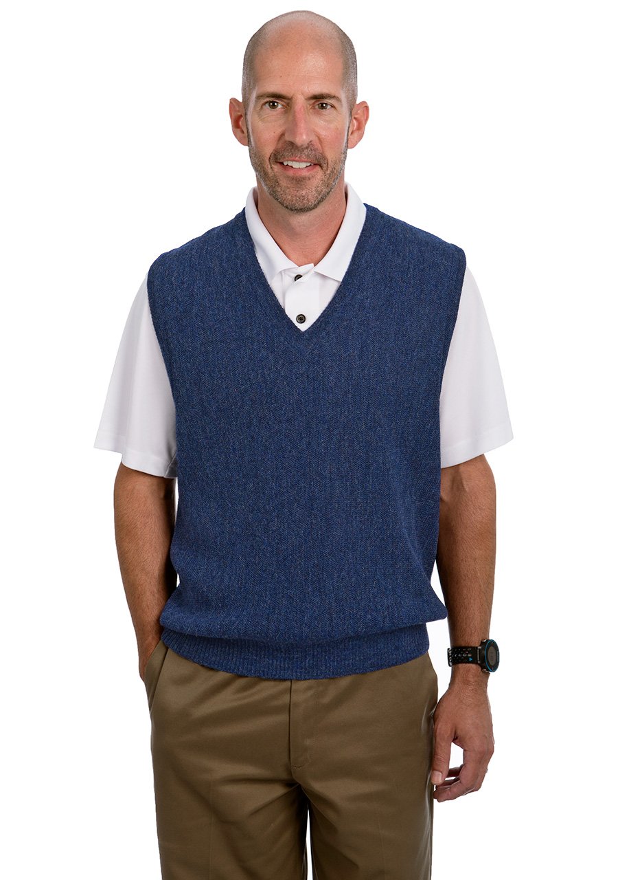 Men's V-Neck Links Sweater Vest - 100% Alpaca Wool | Premium Knit Cardigan for Business Casual & Winter Layering