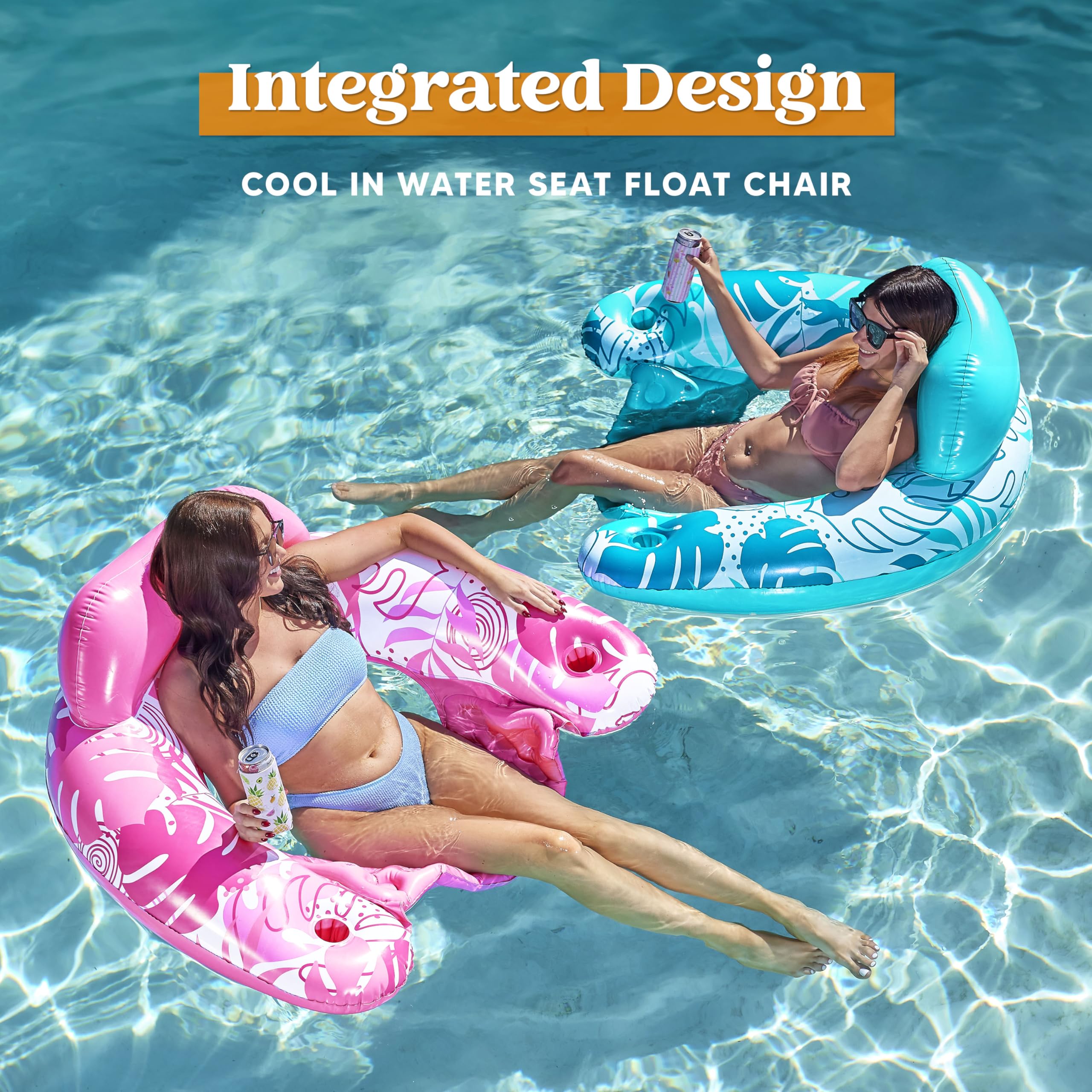**SLOOSH 2-Pack Inflatable Pool Floats for Adults - Floating Chairs with Cup Holders, Blow Up Hammock Noodle Mat - Summer Water Fun for Pool, Beach, and Swimming Parties**    *(Use Cases: Perfect for relaxing by the pool, floating in the ocean, or lounging at summer parties with friends and family.)*