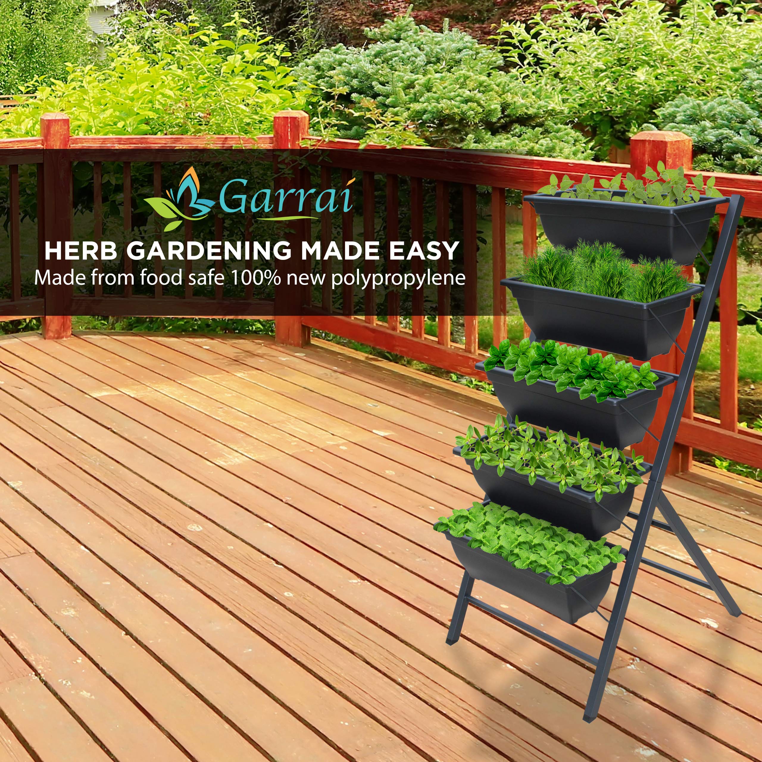 5-Tier Vertical Garden Planter - Sturdy Metal Raised Planting Box with Removable Containers (3.75ft Height) for Indoor/Outdoor Plants, Flowers, Herbs & Vegetables - Perfect for Small Spaces, Balconies & Urban Gardening