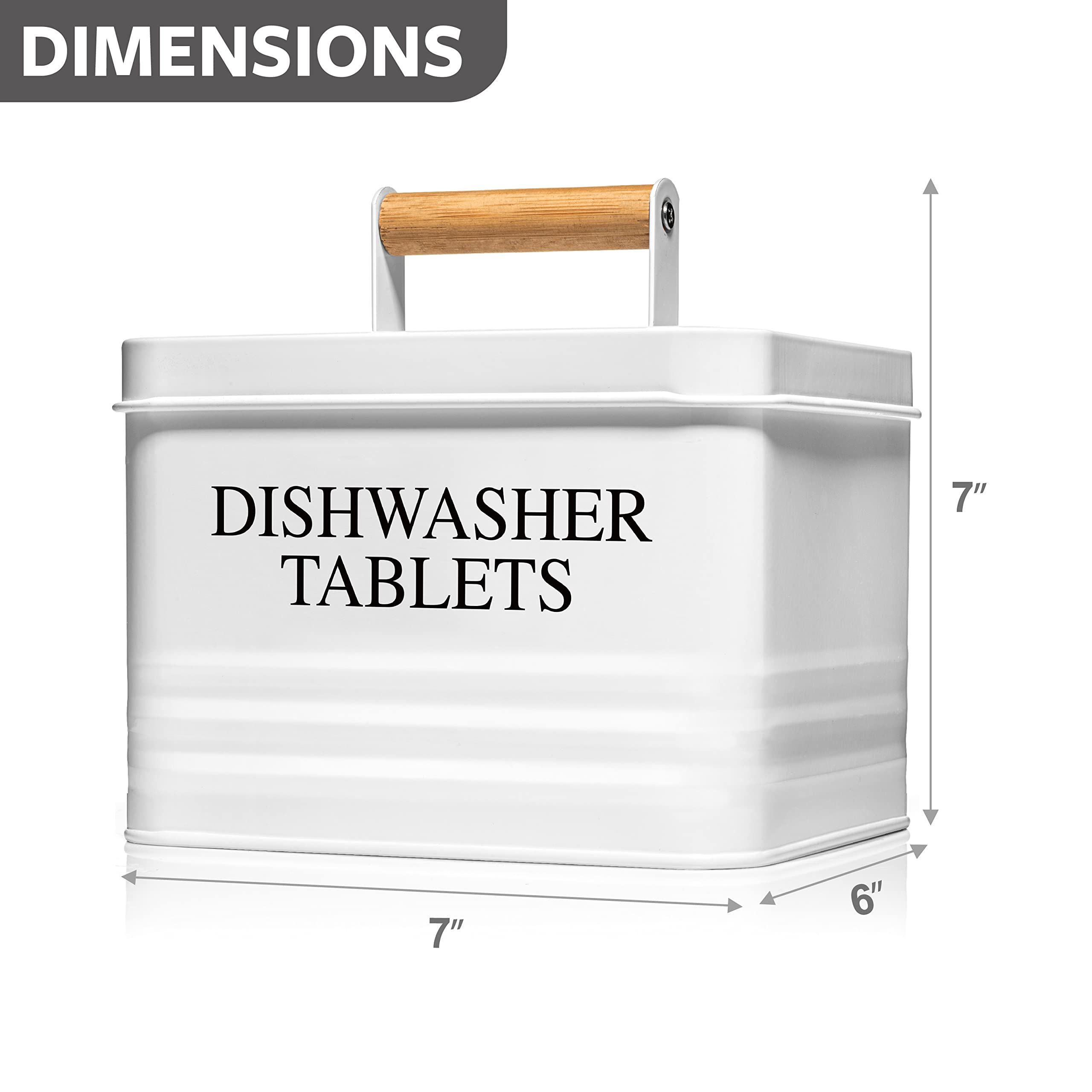 Modern Farmhouse Metal Dishwasher Pods Holder with Lid - White Kitchen Storage Container for Pods & Detergent - Perfect for Kitchen Organization & Farmhouse Decor - Ideal for Dishwasher Pod Storage, Countertop Organization, and Farmhouse Style Kitchens