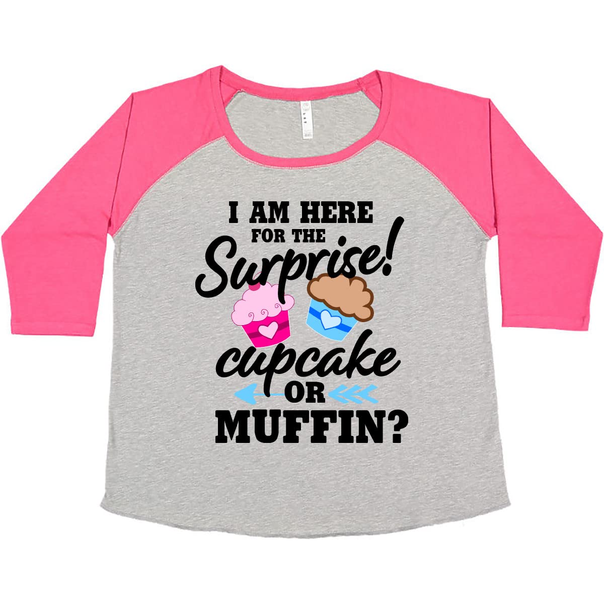 Inktastic Gender Reveal T-Shirt - 'I Am Here for The Surprise' Women's Plus Size Baby Shirt for Pregnancy Announcement Parties & Family Celebrations