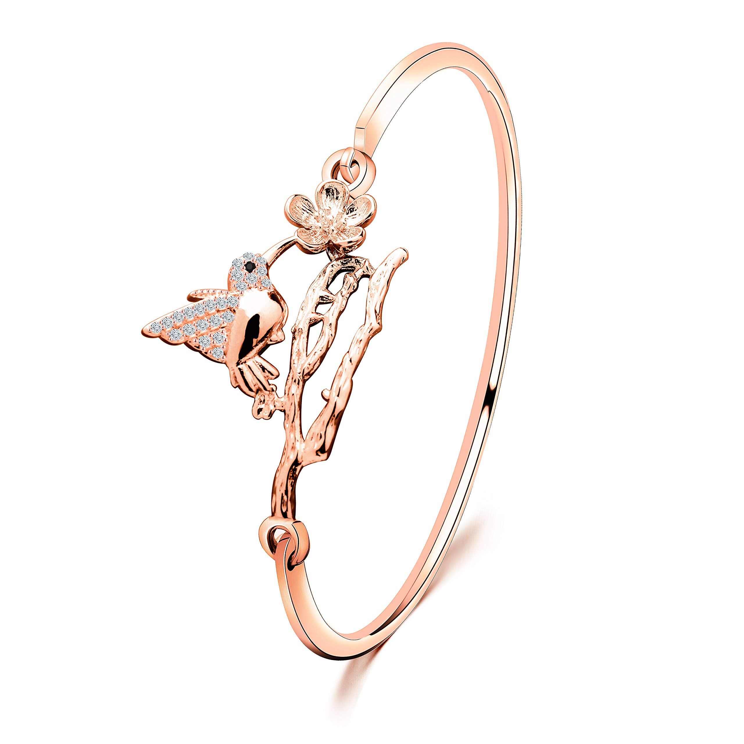 ENSIANTH Rose Gold Hummingbird Bracelet - Sparkling Crystal Bird Jewelry for Women | Elegant Christmas Gift for Her | Perfect for Parties, Weddings & Special Occasions