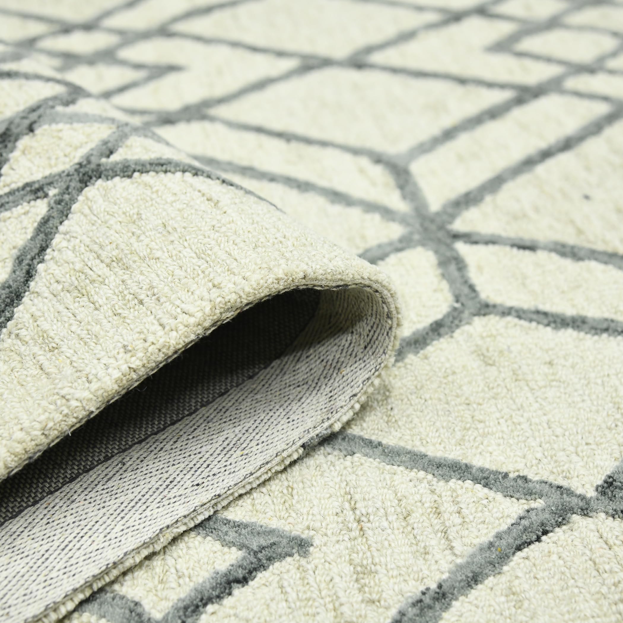 AMER Rugs Vista Duncan Collection 5x8 Hand-Hooked 100% Wool Area Rug - Geometric Pattern Ivory - Perfect for Living Room, Bedroom & Kitchen Decor