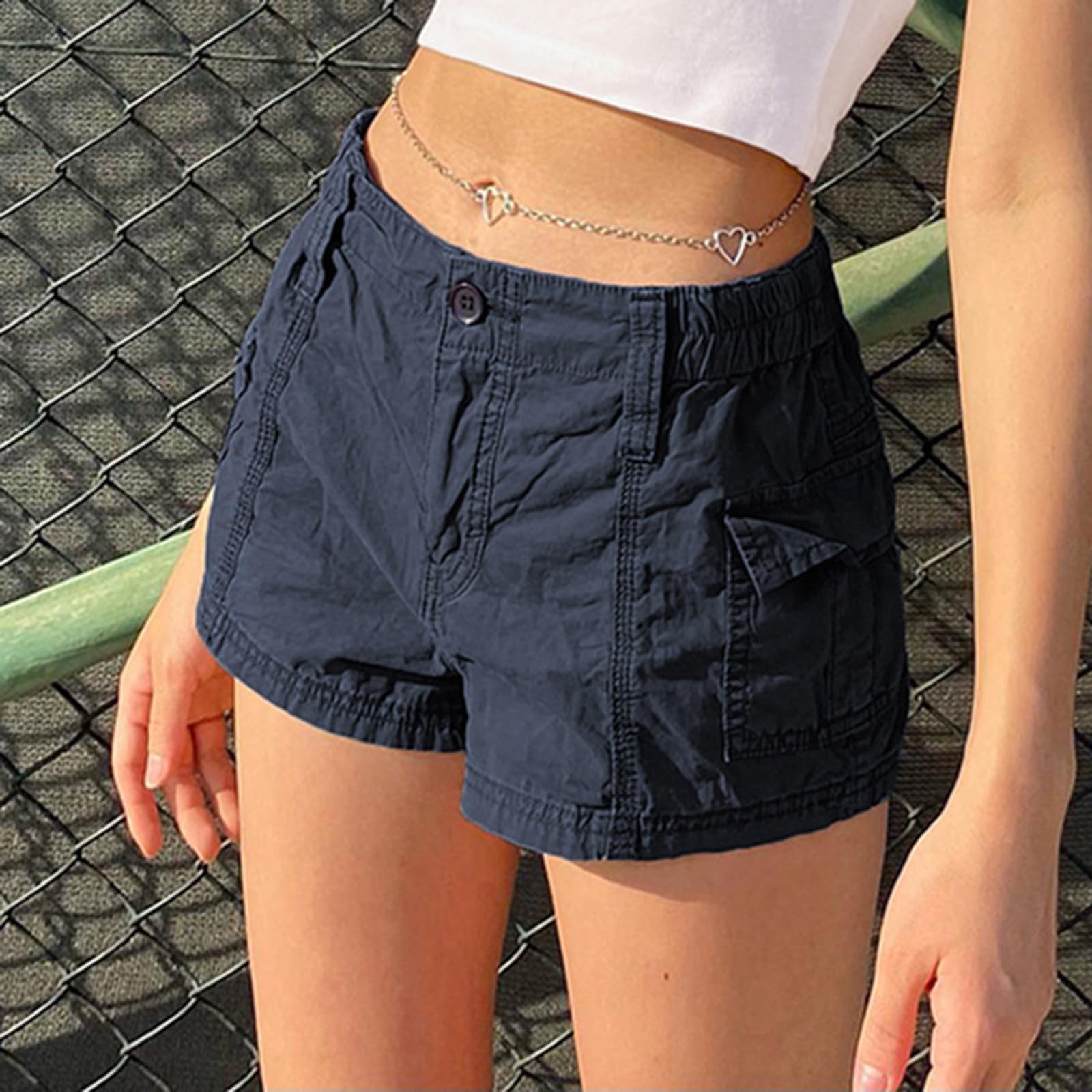 Women's Summer Cargo Shorts - Stretch Twill Y2K Style Casual Shorts with Elastic Waist & Pockets | Perfect for Workouts, Hiking & Streetwear Fashion 2023