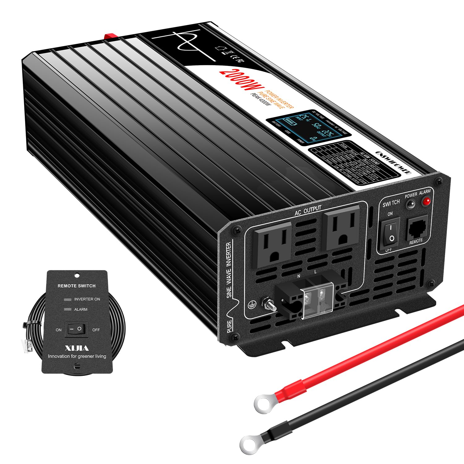 2000W Pure Sine Wave Power Inverter DC 36V to AC 120V 60Hz Solar Converter for Home, RV & Car Use - DC Input 30V-45V - Perfect for Solar Systems, Camping & Emergency Power Backup
