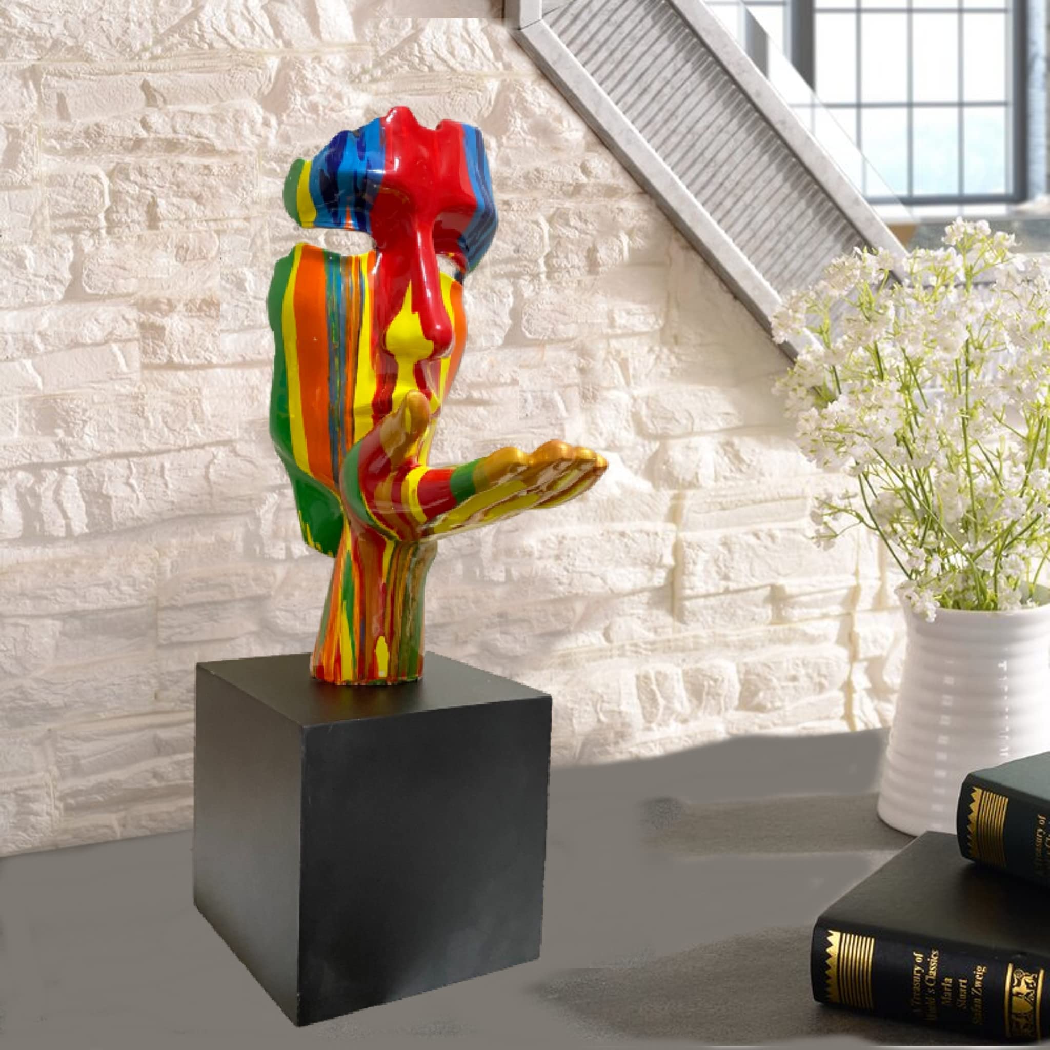 IMPROVINGLIFE 72cm Tall Colorful Resin Abstract Human Face Sculpture - Modern Home Decor Art Statue (50x30x72cm) for Living Room, Office & Gallery Display