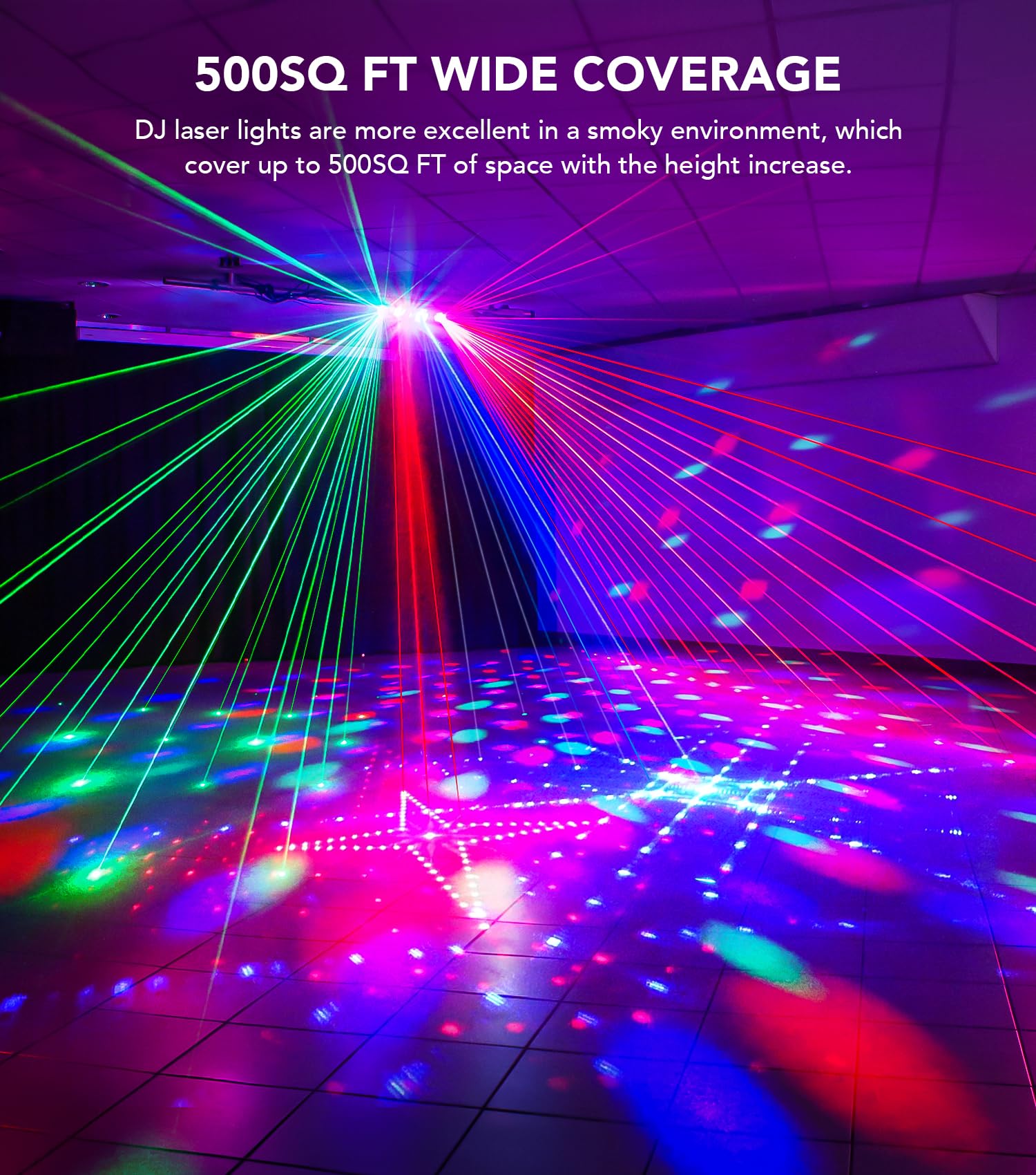 Professional 6-in-1 DMX & Sound Activated DJ Laser Light Show Machine with Disco Ball - RGBW & UV Strobe Party Lights for Rave, Club, Dance Bar, and Indoor Events | Perfect for DJ Performances, Nightclubs, and Home Parties