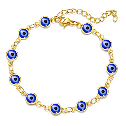 C6:gold blue round evil eye bracelet