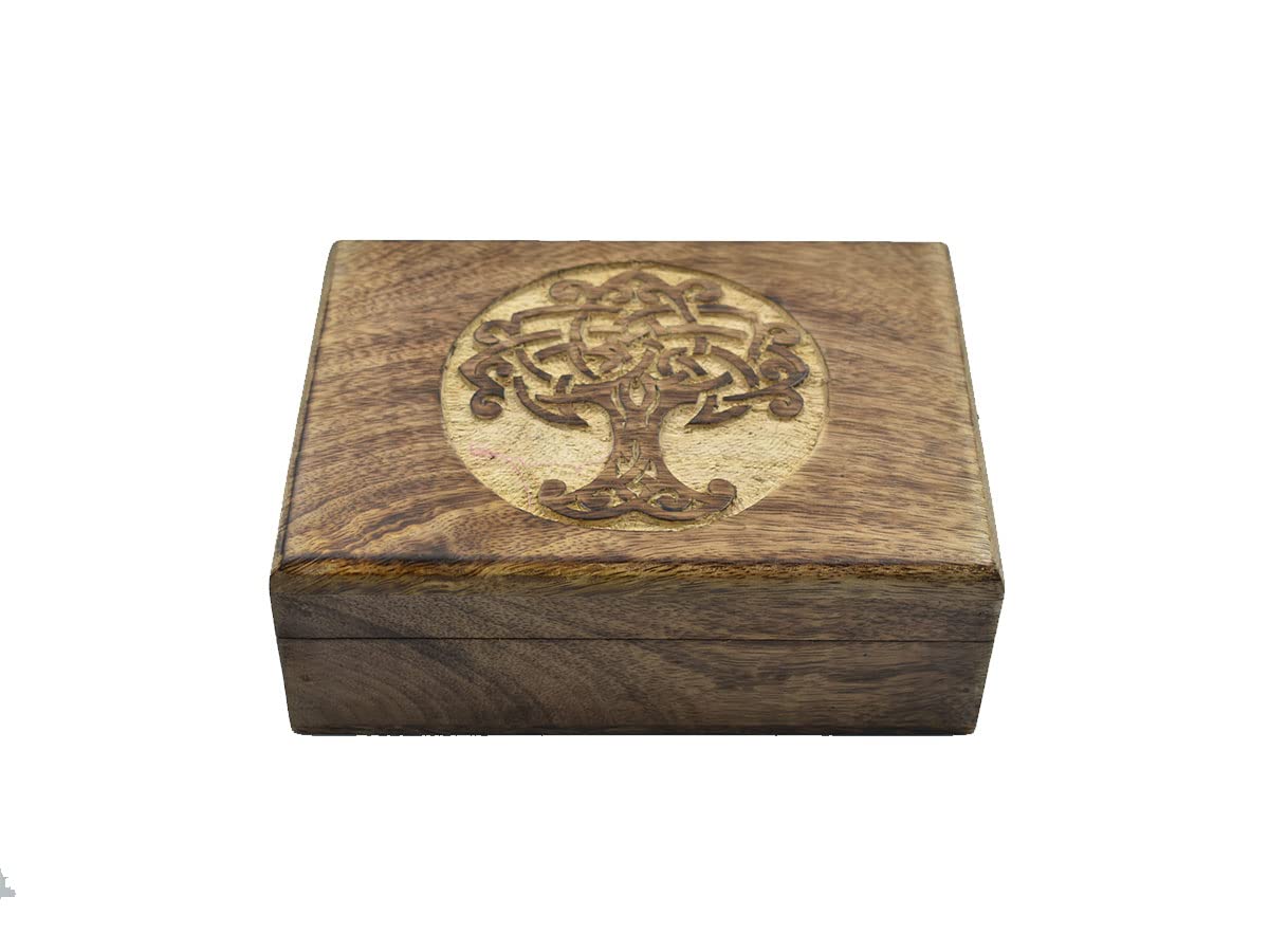Hand Carved Wooden Decorative Box with Tree of Life Design - Jewelry Organizer, Keepsake Box & Treasure Chest for Women | Perfect Gift for Her, Home Decor, Wedding, Anniversary & Special Occasions