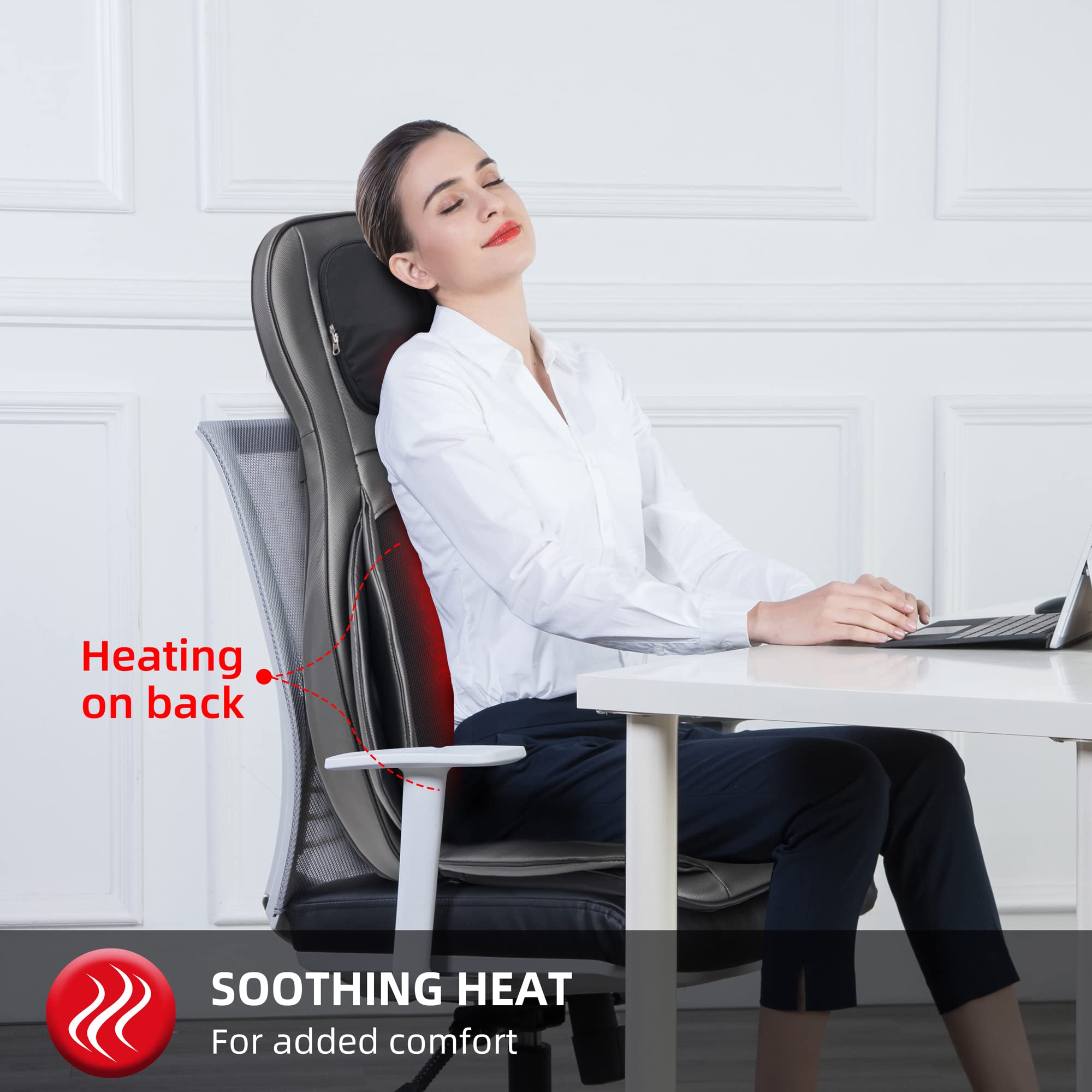 COMFIER Shiatsu Neck & Back Massager with Heat & Compression - 2D/3D Deep Tissue Kneading Massage Chair Pad, App Controlled Full Body Massager for Home/Office - Perfect Gift for Father, Men & Women (Grey) - Relieve Stress, Muscle Pain & Improve Posture While Working or Relaxing