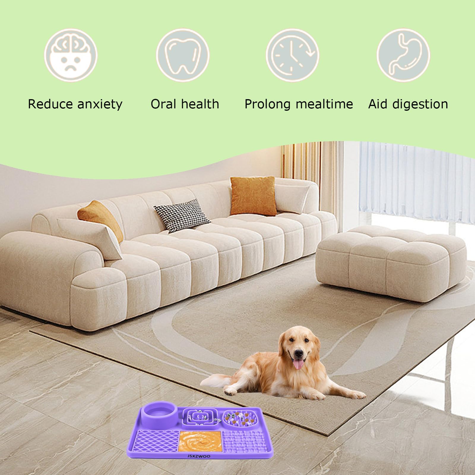 Premium Food-Grade Silicone Lick Mat for Dogs & Cats - Non-Slip Suction Cup Pet Anxiety Relief Pad with Peanut Butter - Includes 1 Spatula & 1 Brush (Purple) - Perfect for Slow Feeding, Grooming & Stress Relief