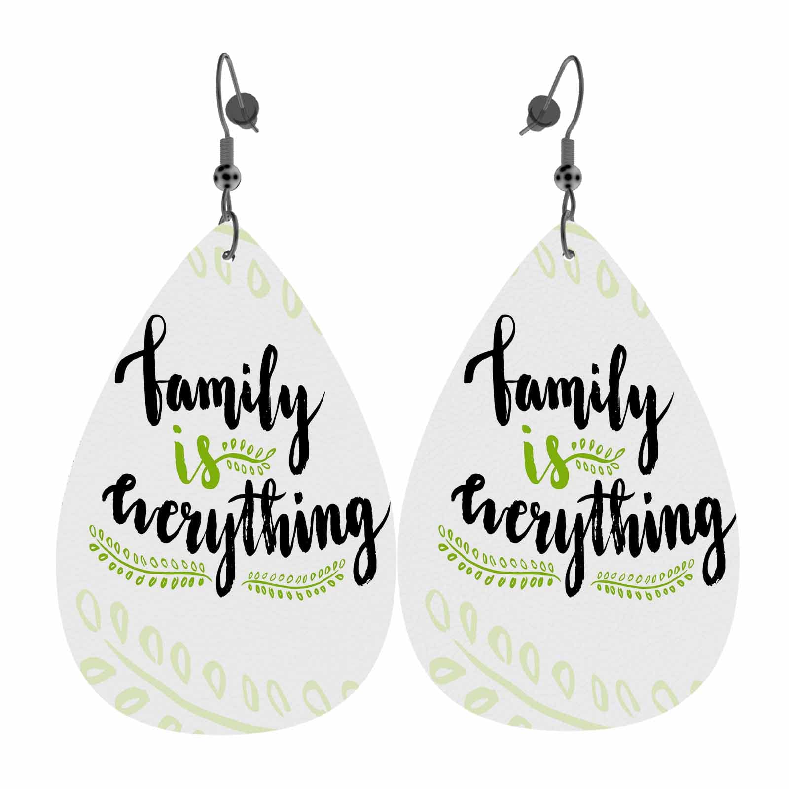 HOSNYE Inspirational Leather Earrings for Women - Family Is Everything Handwritten Quote, Lightweight Teardrop Dangle Leaf Earrings - Perfect for Gifts, Daily Wear & Special Occasions
