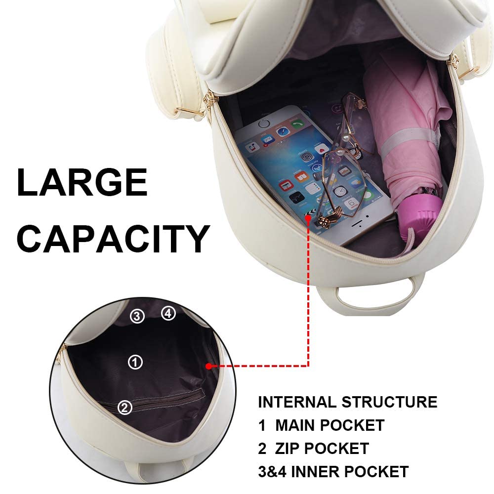 ZGWJ Mini Backpack Purse for Women - 3-Piece PU Leather Bowknot Fashion Set, Small Cute Casual Travel Daypack | Perfect for School, Work & Weekend Outings