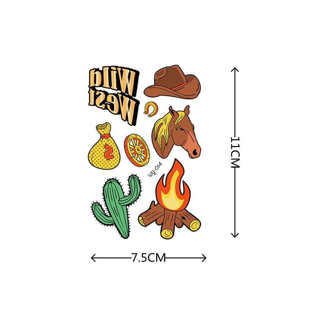 6 Pcs Western Cowboy Temporary Tattoos - Cartoon Cowboy Tattoo Stickers for Rodeo Party, Birthday, Cowboy Theme Party - Perfect for Western Costumes, Halloween, and Wild West Events