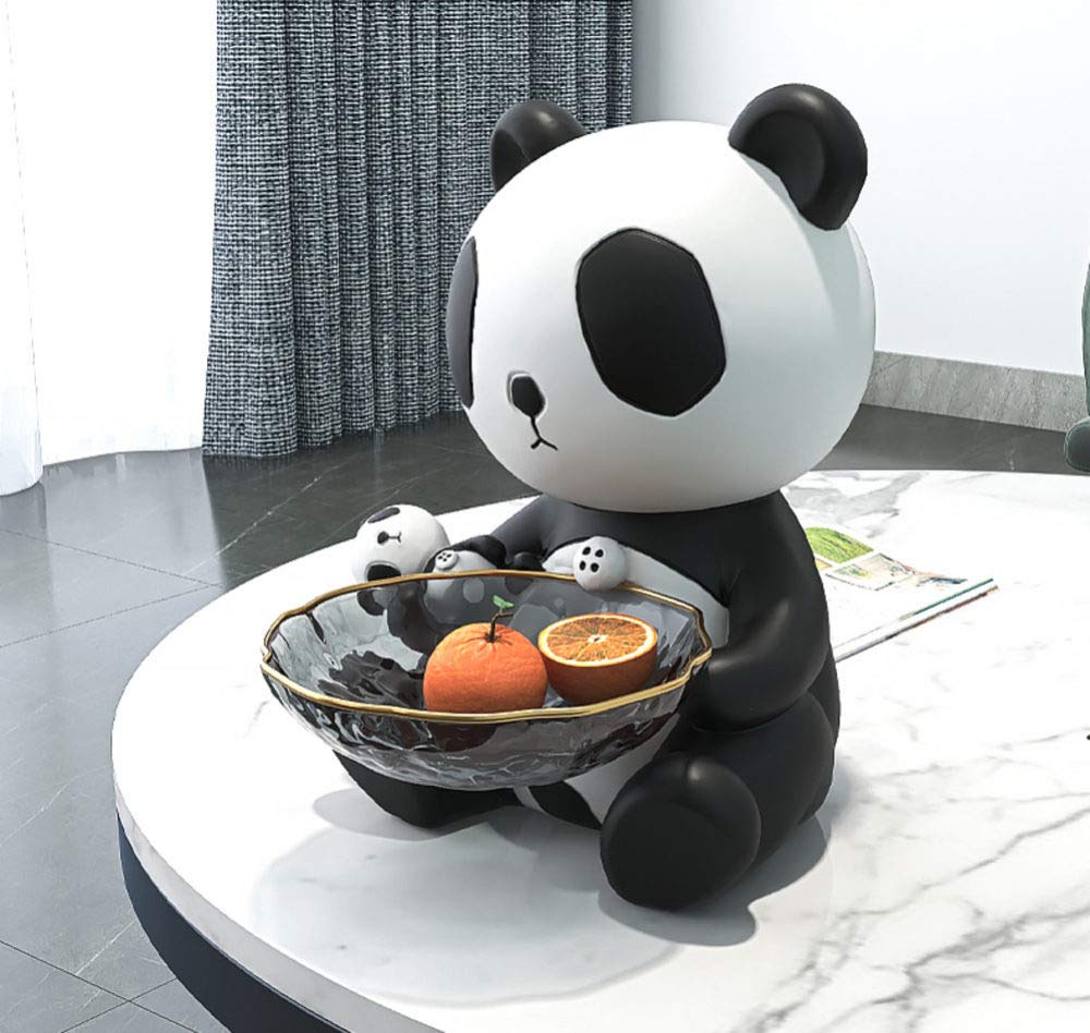HUANSUN Panda Decorative Bowl - Golden Stroke Glass Fruit Bowl for Home Decor, Modern Animal Statue Ornament, Durable FRP Material for Kitchen, Dining Table, Living Room Centerpiece