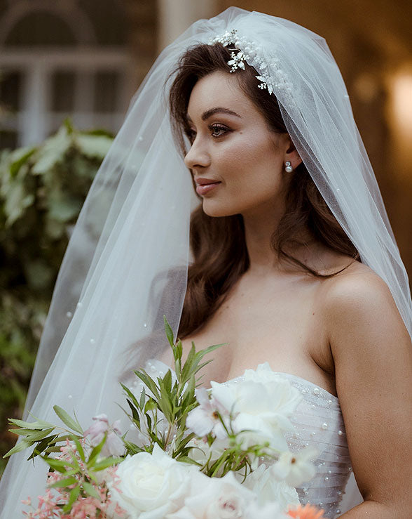 Kezani Enchanted Garden Deluxe Wedding Headband – Pearl & Crystal Floral Side Hairpiece for Brides | Perfect for Boho, Vintage & Garden Weddings