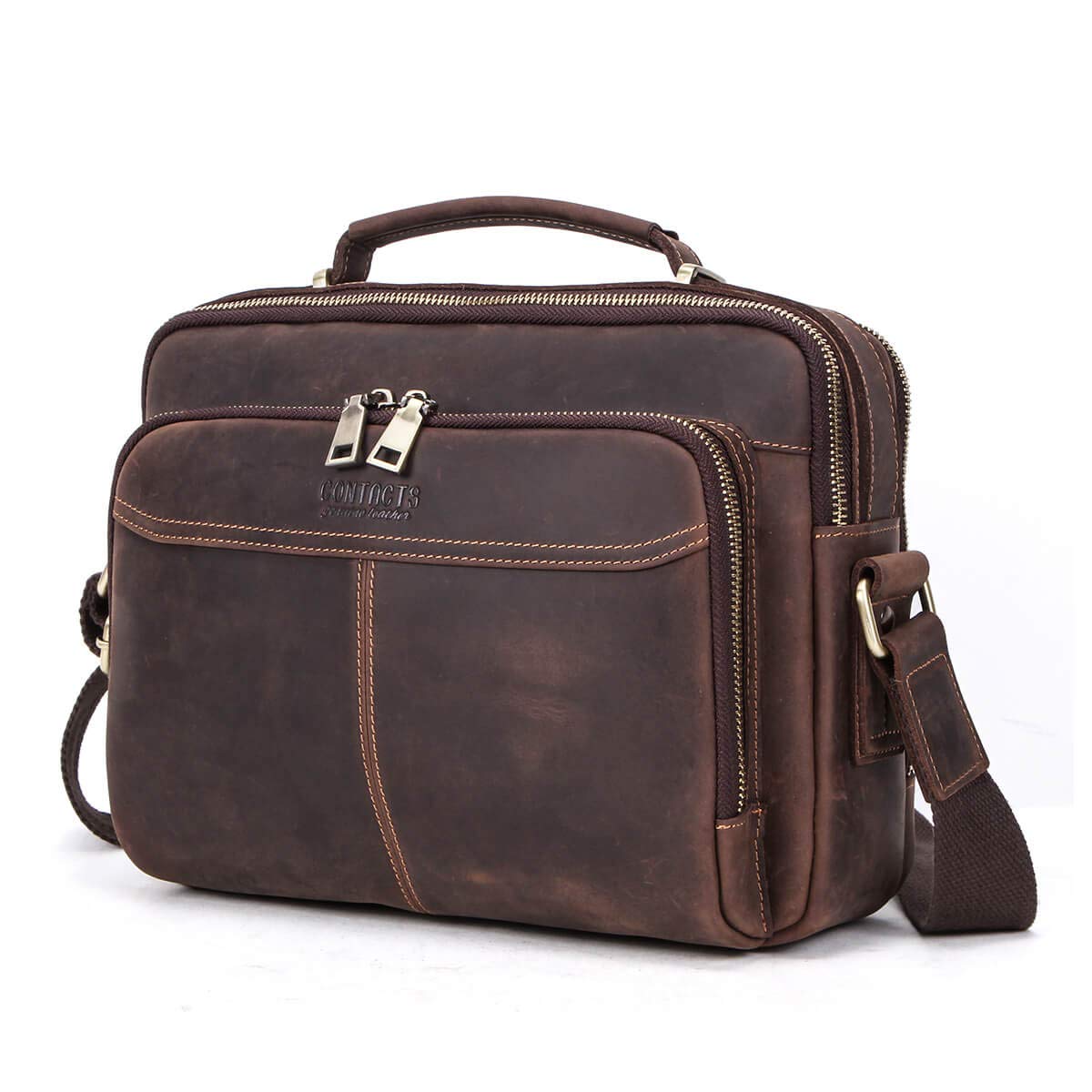 Premium Hiram Men's Briefcase - Genuine Crazy Horse Leather Messenger Bag for 9.7