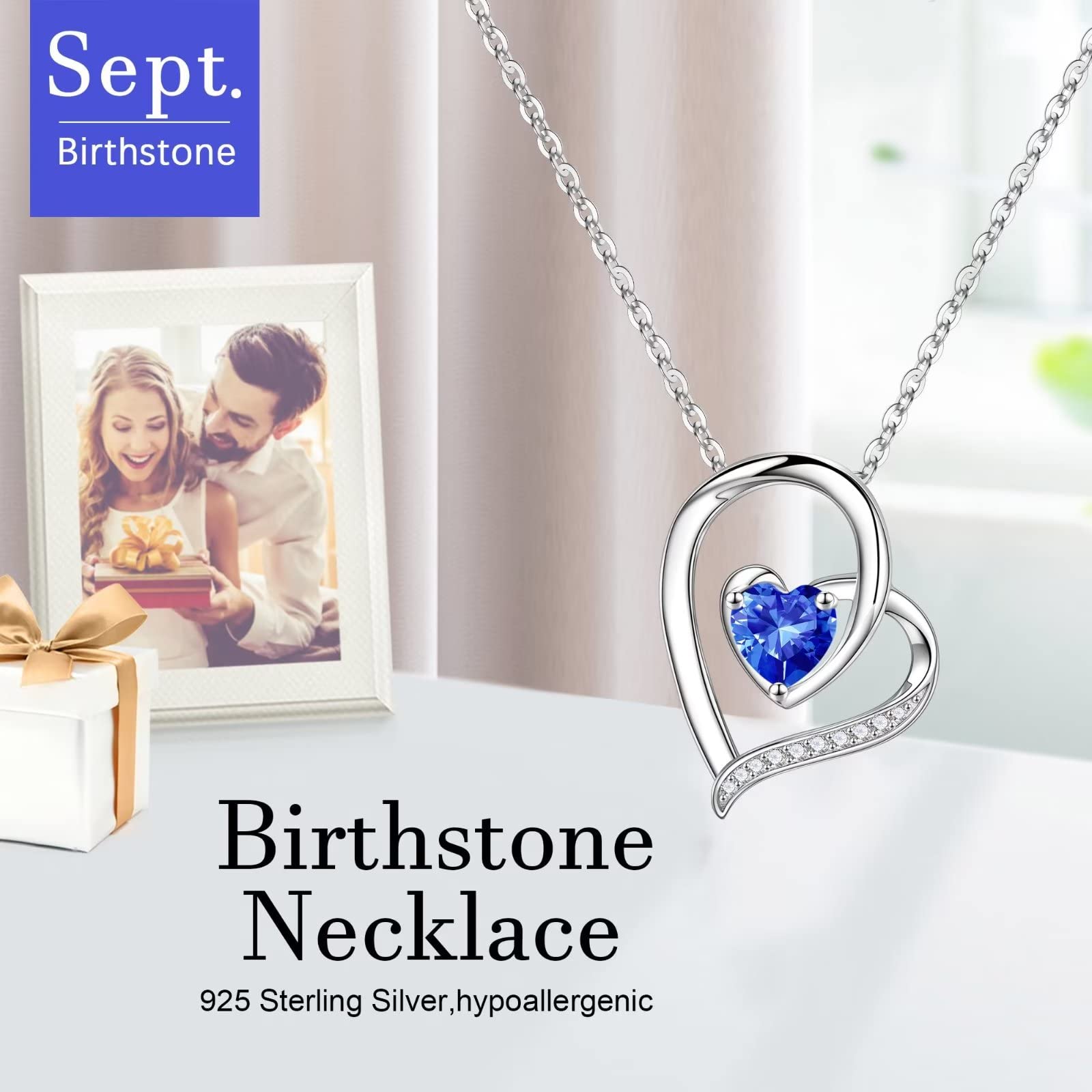 925 Sterling Silver Heart Birthstone Necklace for Women - Personalized Mothers Day, Anniversary & Birthday Jewelry Gift for Wife, Mom | Elegant & Meaningful Jewelry for Special Occasions
