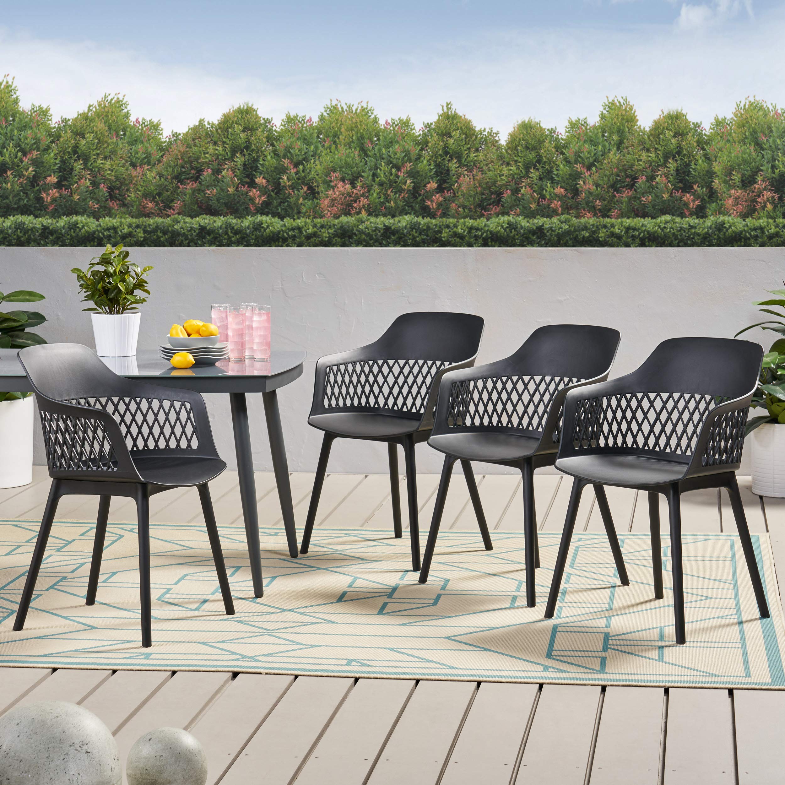 Christopher Knight Home Madeline Outdoor Dining Chairs (Set of 4) - Black Patio Furniture for Garden, Backyard, Poolside & Restaurant Use