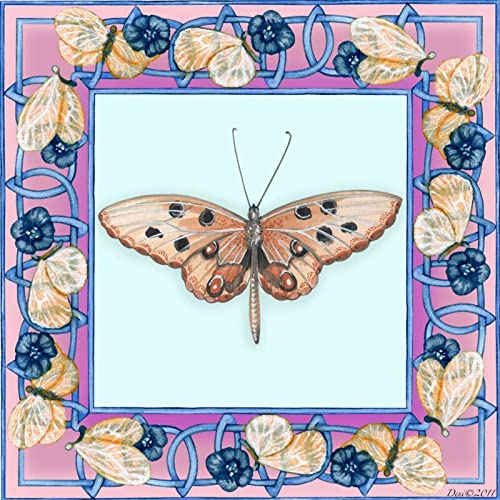 Denise Freeman Butterfly Square 4 Accent Tile - Decorative Ceramic Mosaic for Kitchen Backsplash, Bathroom Wall & DIY Home Decor Projects