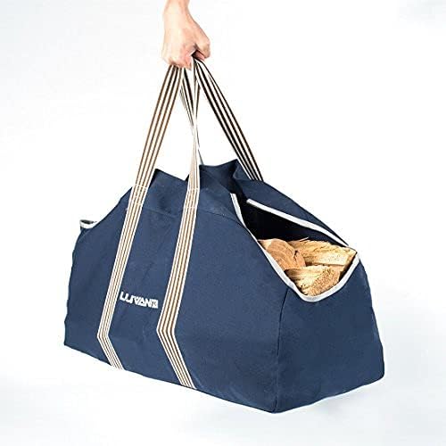 Heavy Duty Waxed Canvas Firewood Carrier Bag with Handles - Indoor & Outdoor Fireplace Log Tote for Camping, Firewood Storage, and Fireplace Use (Navy Blue) - Perfect for Camping Trips, Backyard Fire Pits, and Cozy Home Fireplaces