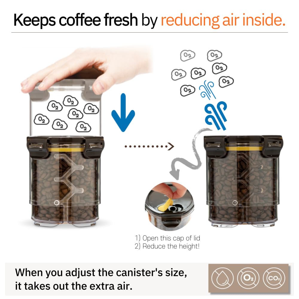 Adjustable Coffee Canister - Airtight Storage Container for Coffee Beans, Ground Coffee, Tea & Spices (Small Size) | Perfect for Kitchen, Pantry & Office Use