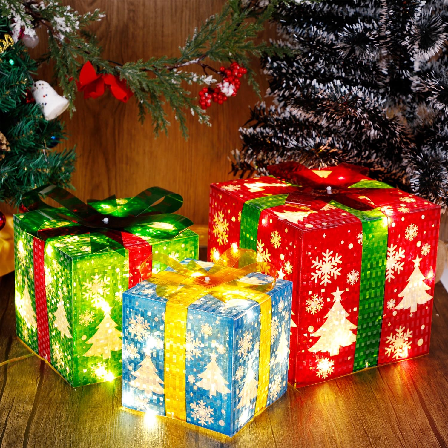 3-Pack LED Snowflake Gift Boxes - 60 Warm White Christmas Lights for Holiday Tree Presents, Home Decor & Party Favors | Perfect for Christmas Gifts, Wedding Favors & Festive Decorations