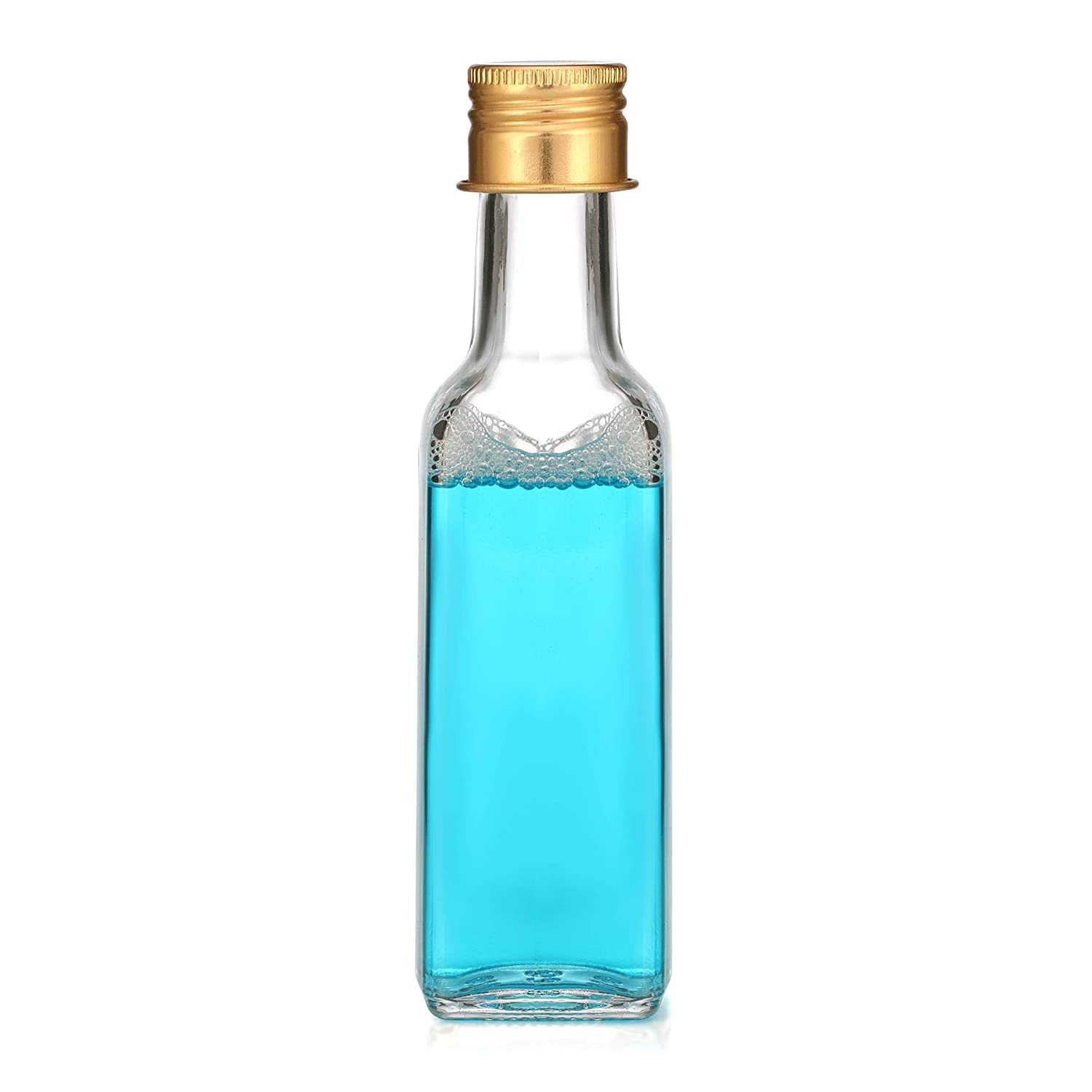 5-Piece 100ML Glass Bottles with Golden Cap & Plug - Leak Proof Essential Oil, Shampoo & DIY Cosmetic Containers for Home, Travel & Gifting