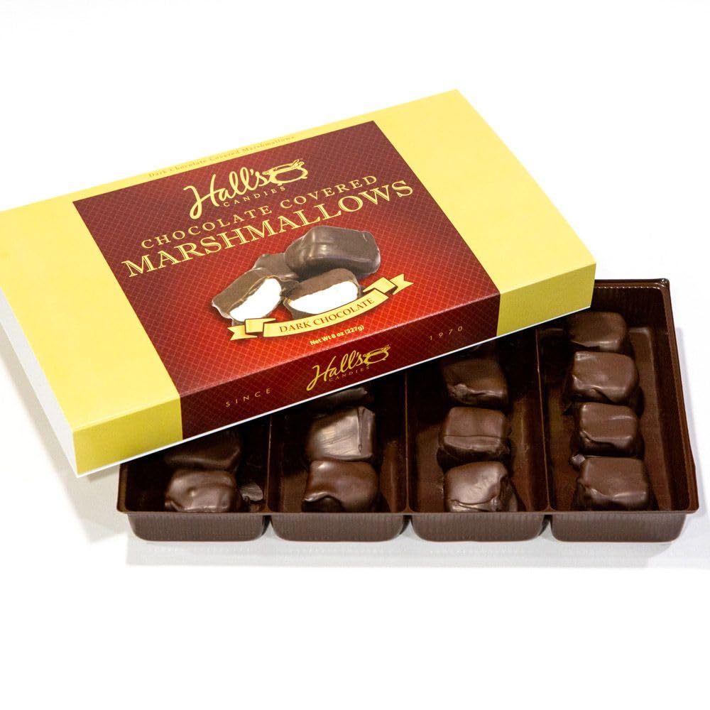 Hall's Dark Chocolate Covered Marshmallows - 8oz Bag | Premium Gourmet Treats for Gifts, Parties & Dessert Toppings | Perfect for Baking, Hot Cocoa & Snacking
