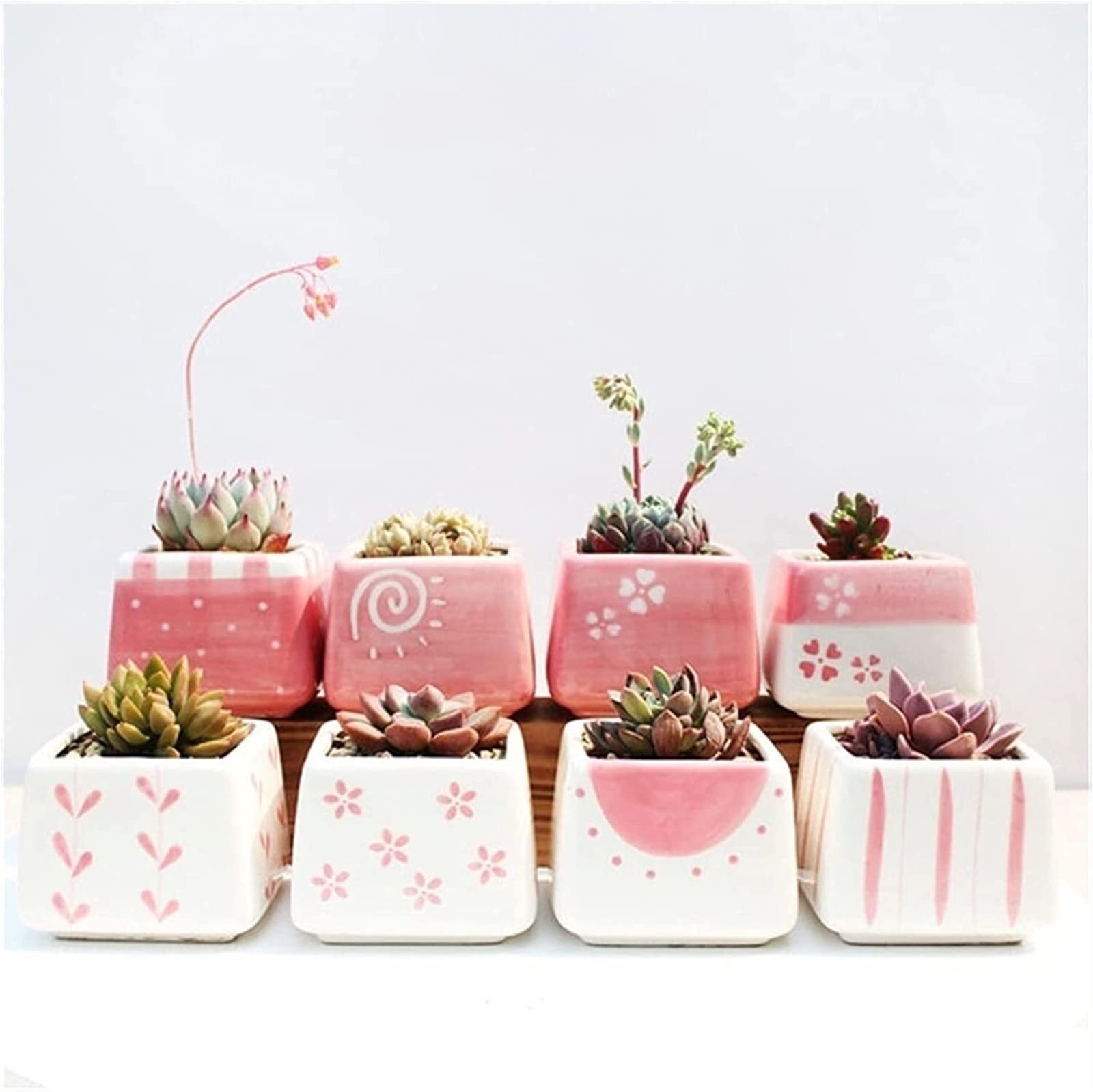Hand-Painted Ceramic Flower Pots - Set of 8 Cute Succulent Planters with Glaze Finish for Home, Garden & Indoor Decor | Perfect for Windowsills, Office Desks & Gift Giving