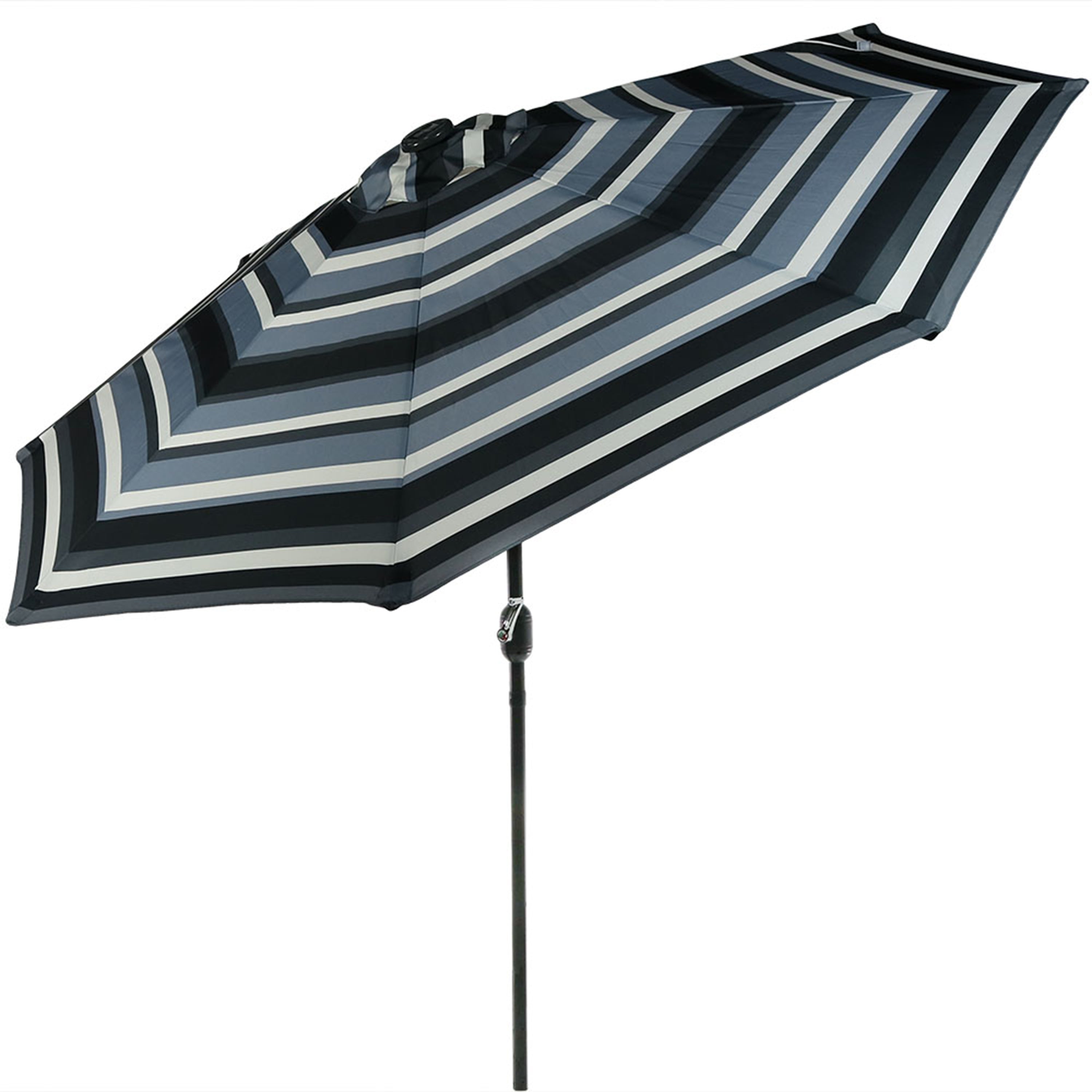 Sunnydaze 9-Foot Striped Outdoor Patio Umbrella with Built-in Solar LED Lights - Perfect for Backyard, Poolside, and Beach Relaxation
