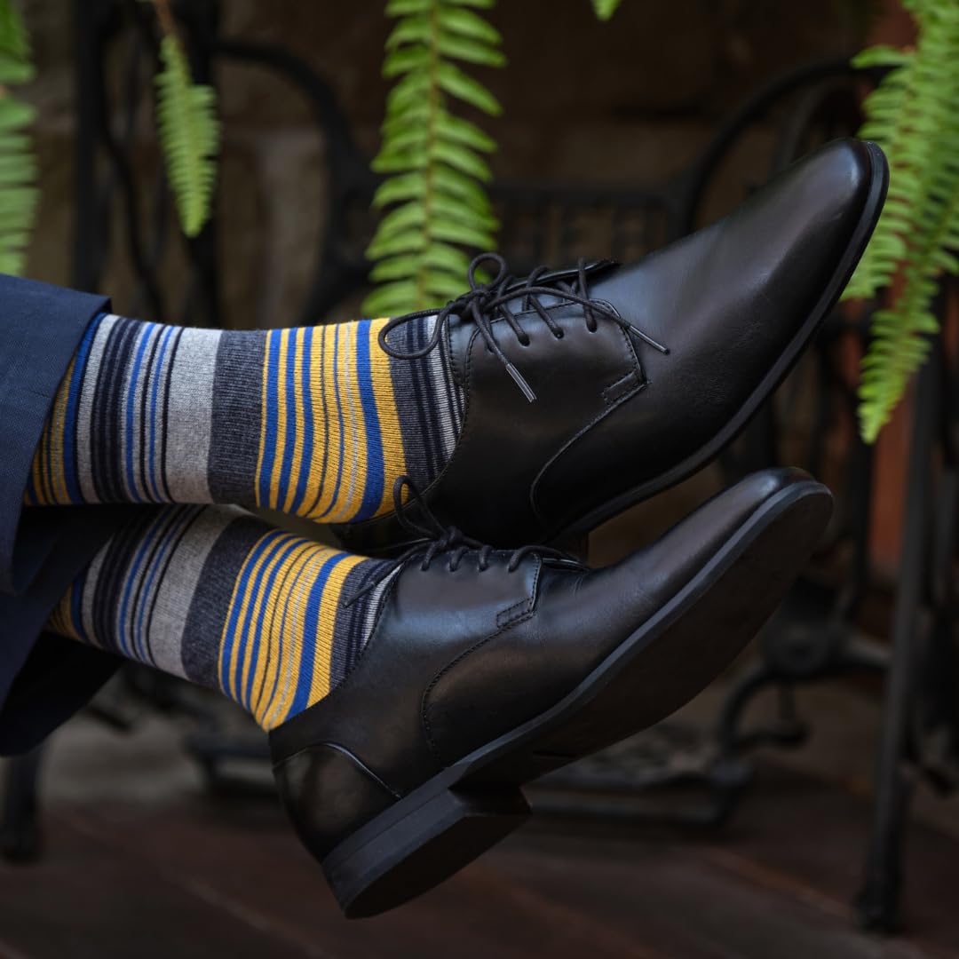 Premium Pierre Henry Men's Over the Calf Dress Socks - 9 Pack Soft Cotton Long Socks That Stay Up - Perfect for Business, Formal Wear & Office Attire