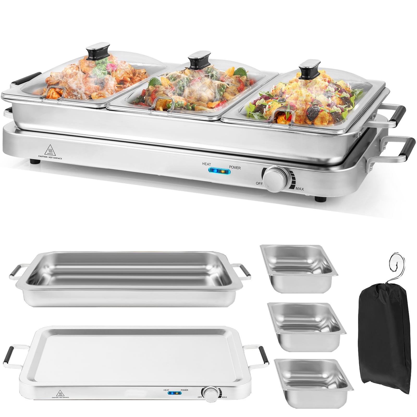 Giantex 2-in-1 Electric Buffet Server & Food Warmer with 3 Stainless Steel Pans (8 QT) - Adjustable Temperature, Dishwasher Safe - Perfect for Holiday Parties, Catering Events & Buffet Serving
