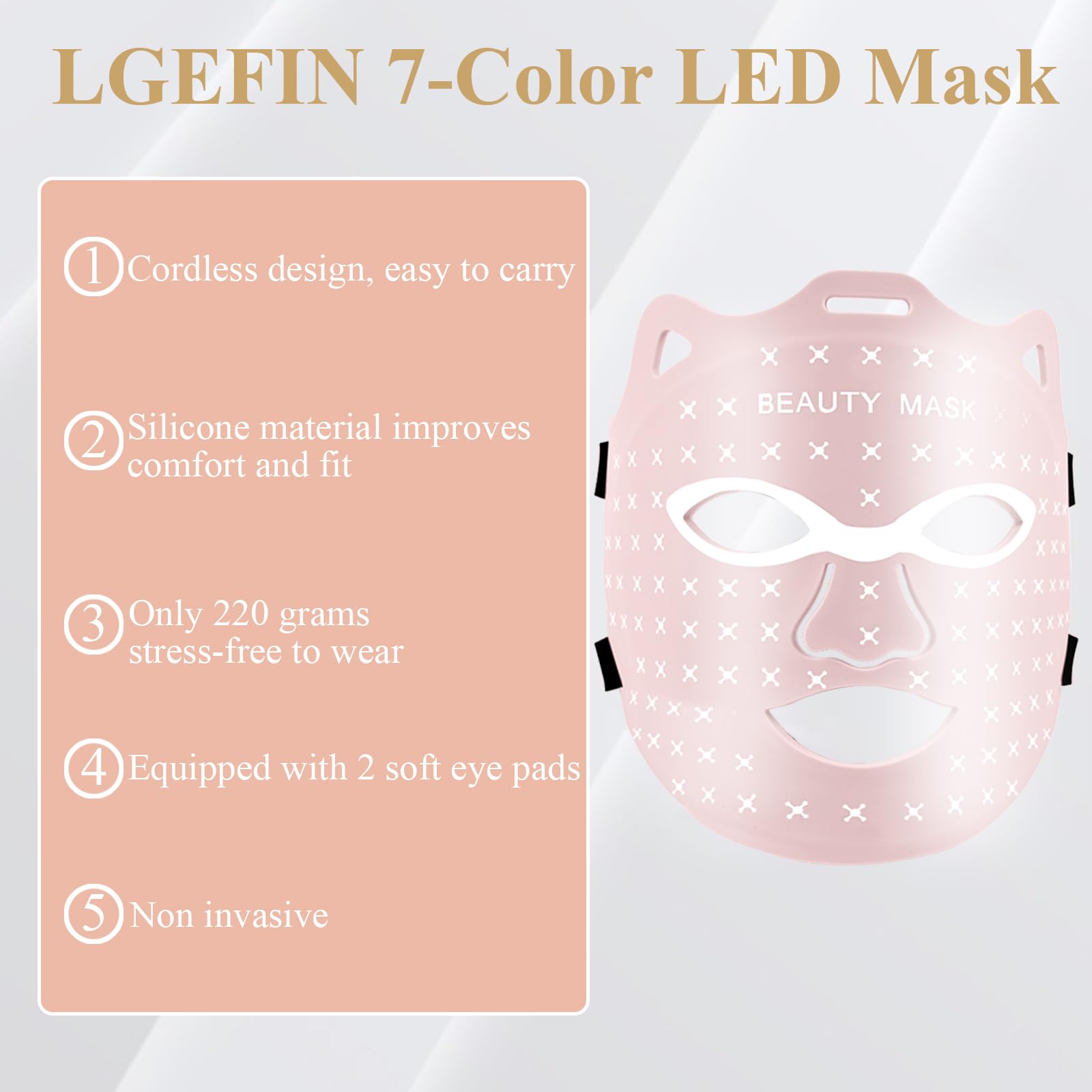 Red Light Therapy Face Mask - 7 Color LED Light Therapy for Skin Rejuvenation, Rechargeable & Portable Home Use (Pink) | Perfect for Anti-Aging, Acne Treatment & Relaxation at Home