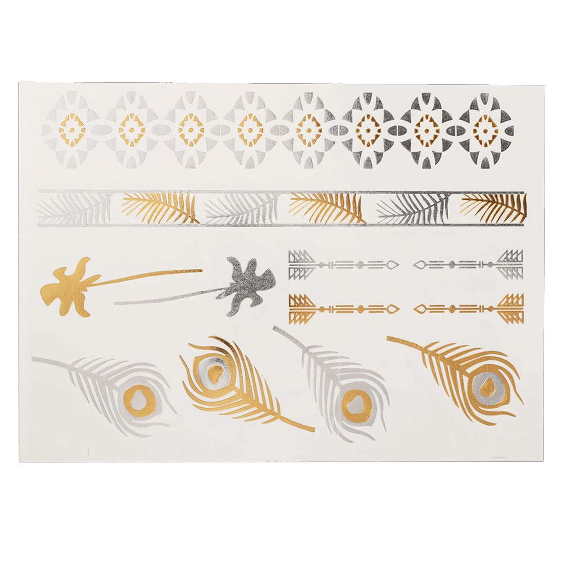 3D Metallic Temporary Tattoo Stickers - Golden & Silver Butterfly, Swan & Peacock Designs (21x15cm) for Festivals, Parties, Body Art & Costume Accessories