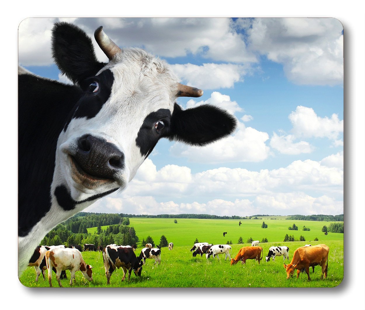 Smooffly Cow Print Gaming Mouse Pad - Large Non-Slip Rubber Base with Pasture Meadow Design for PC, Laptop, Office & Home Use