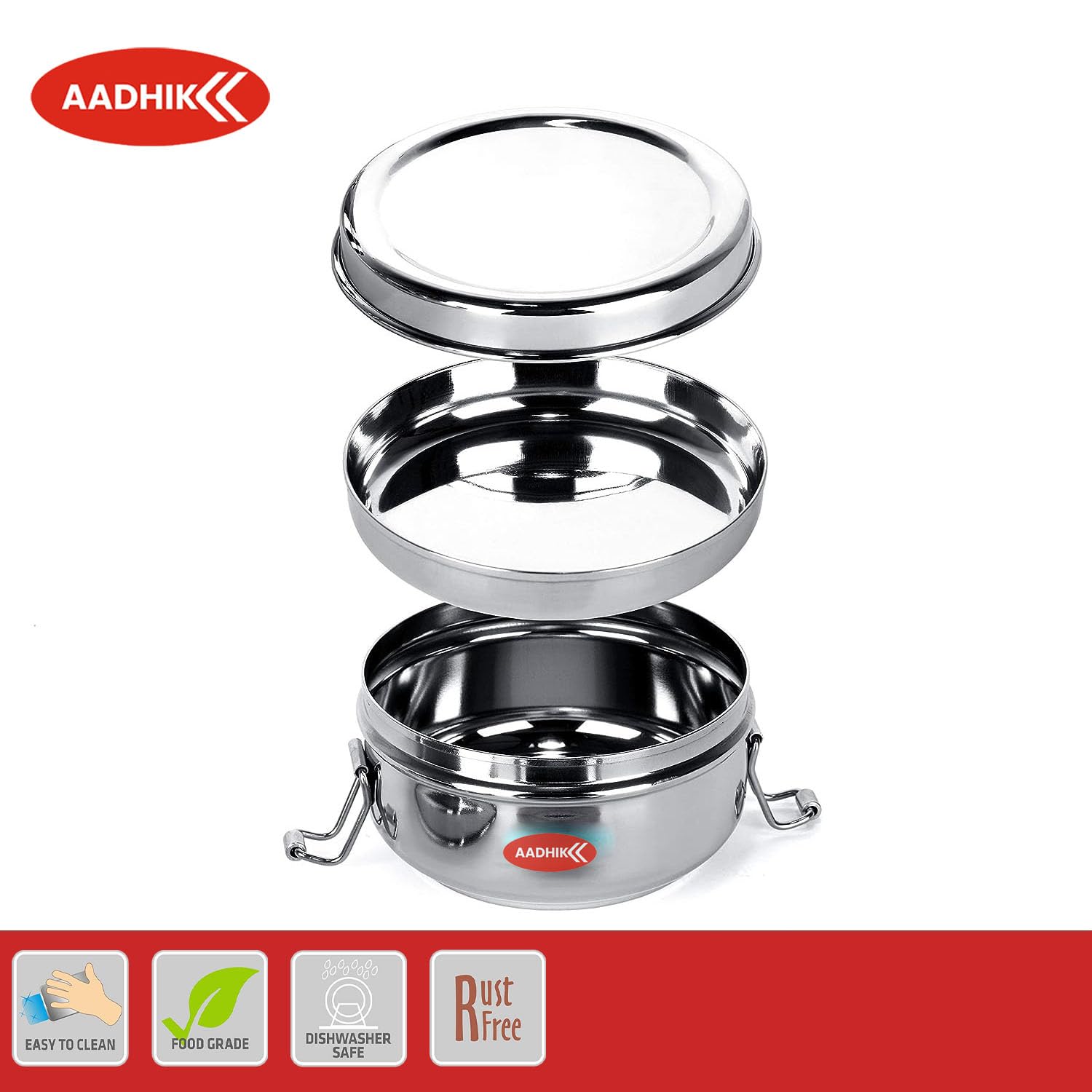 AADHIK 600ml Stainless Steel Lunch Box - 2 Tier Insulated Tiffin Container for School, Office & Travel | BPA-Free, Leak Proof Food Storage | Perfect for Meal Prep, Picnics & Daily Use