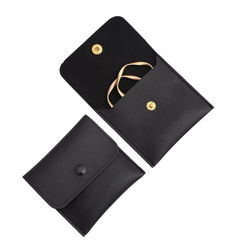 40-Piece Black PU Leather Jewelry Gift Bags with Snap Button Closure - 8x8cm Small Luxury Favor Pouches for Earrings, Necklaces, Bracelets & Rings - Perfect for Wedding Favors, Birthday Gifts & Retail Packaging