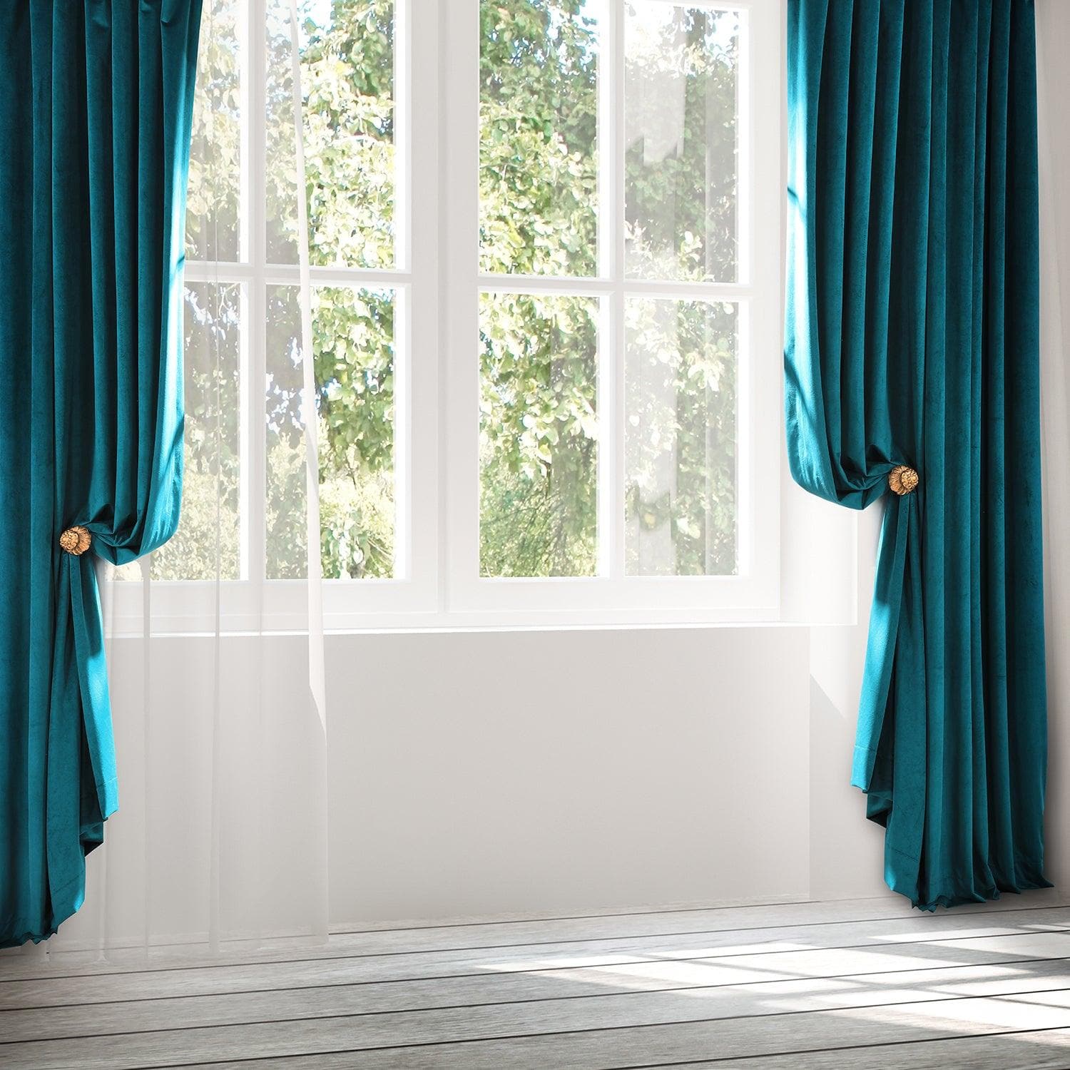 Everglade Teal Signature Velvet Custom Curtains - Premium Luxury Drapes for Living Room & Bedroom - Blackout Window Treatments for Home Decor