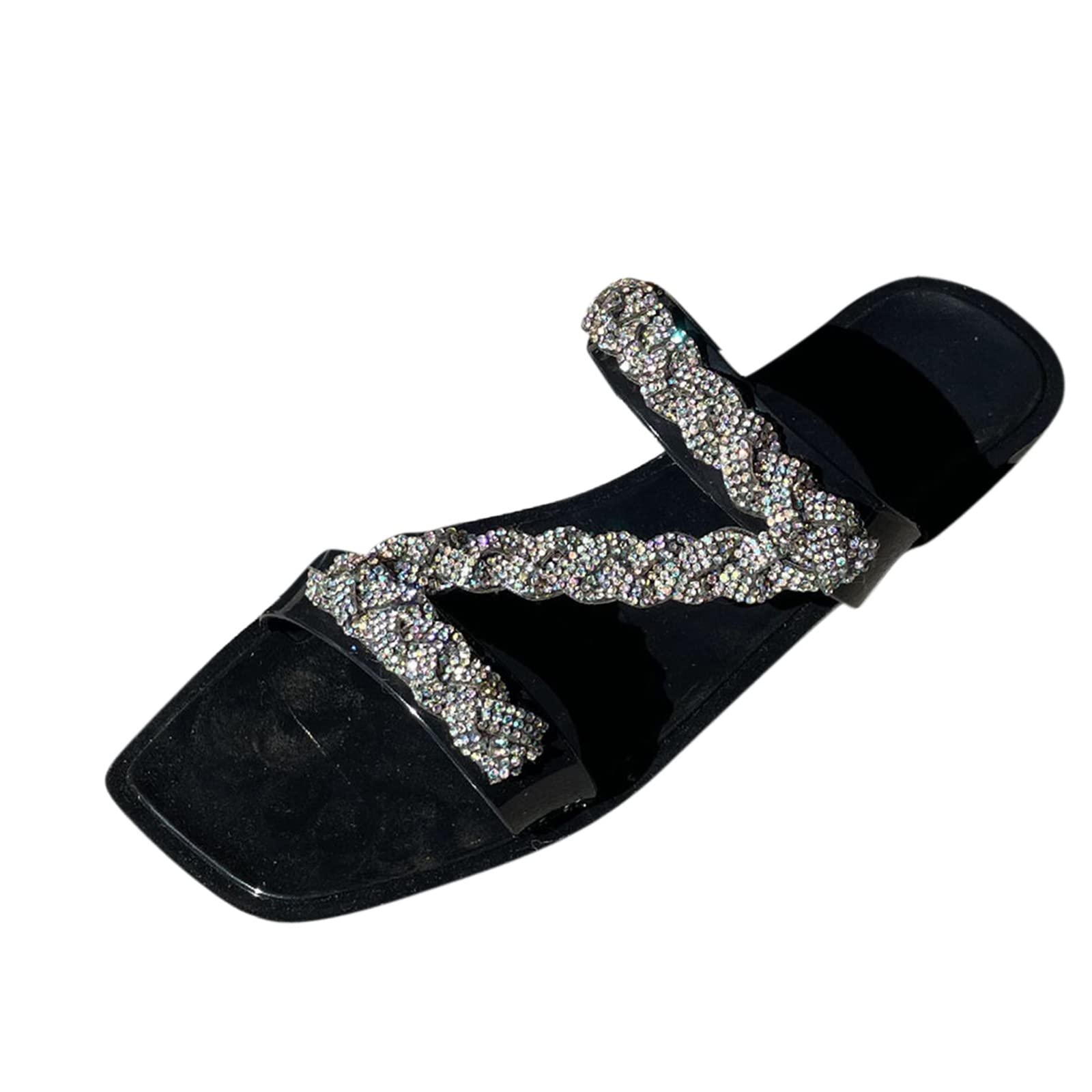 Stylish Rhinestone Women's Flat Slippers - Comfortable Large Size Summer Beach Sandals for Outdoor, Indoor & Vacation Wear