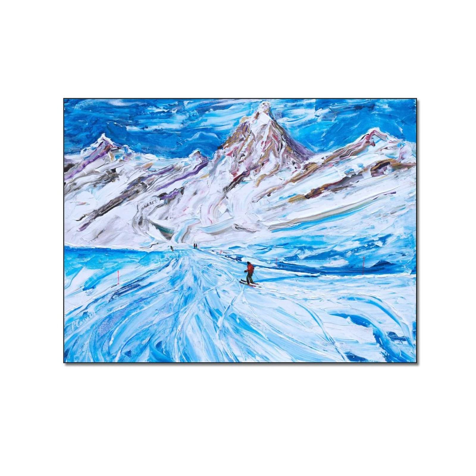 Vintage Ski Race Oil Painting Art Poster - 8x10 Inch (20x26cm) Canvas Wall Art Print for Living Room, Bedroom & Office Decor - Perfect for Winter Sports Enthusiasts & Mountain Cabin Style